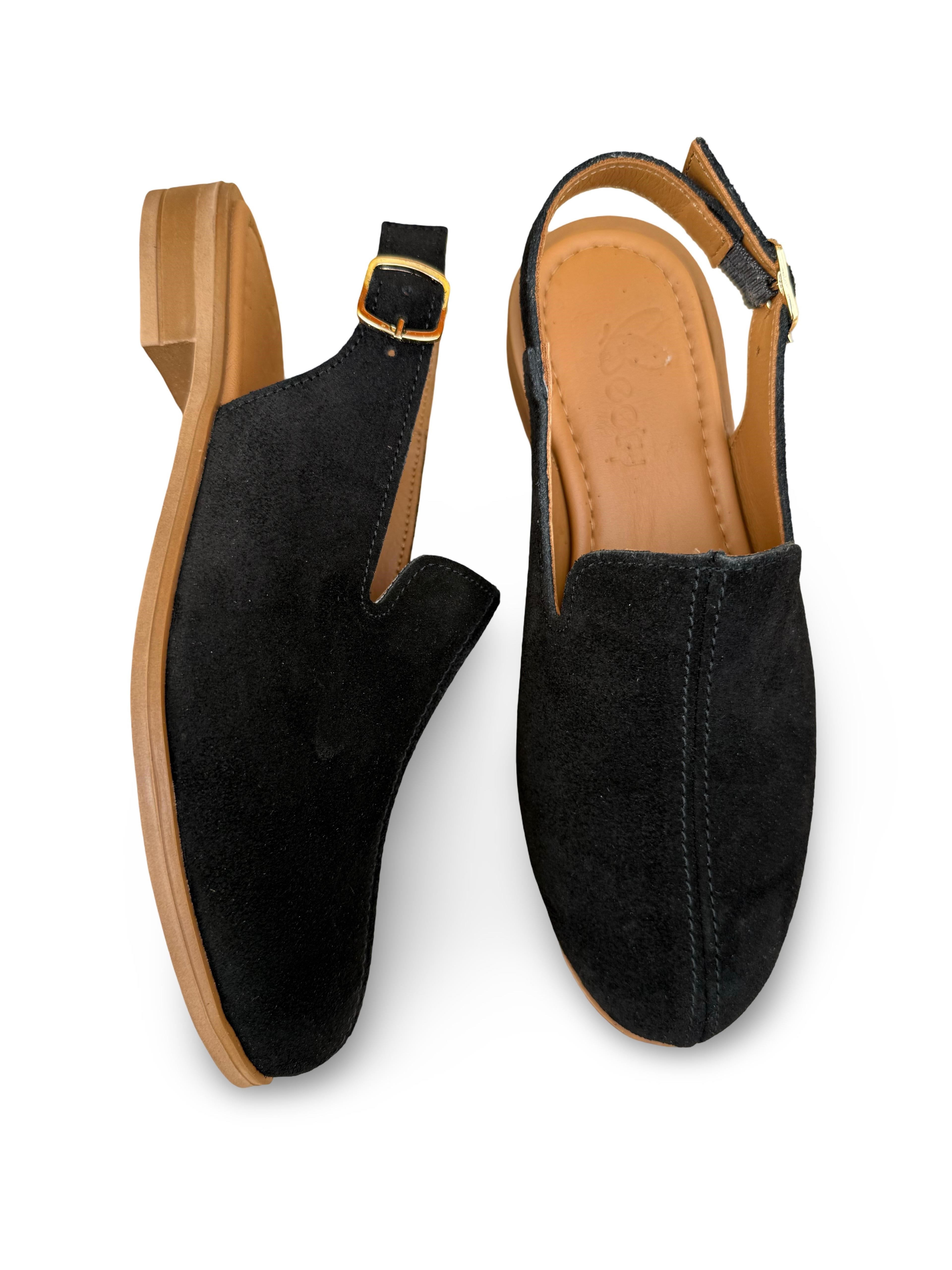 Bty264009 Hakiki Deri Kadın Loafer Ayakkabı Siyah Süet