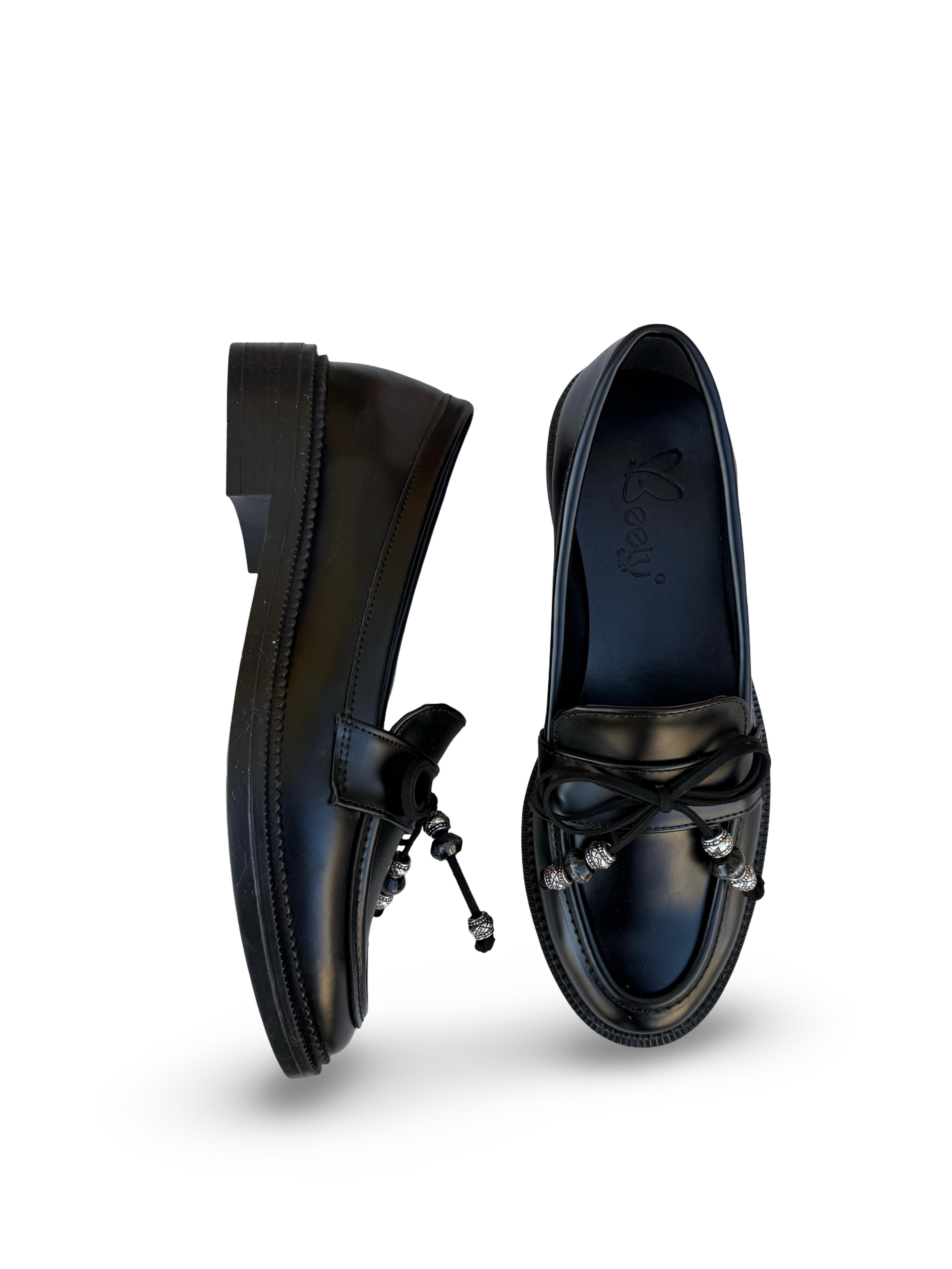 Bty99807 Kadın Fiyonklu Loafer Babet Siyah