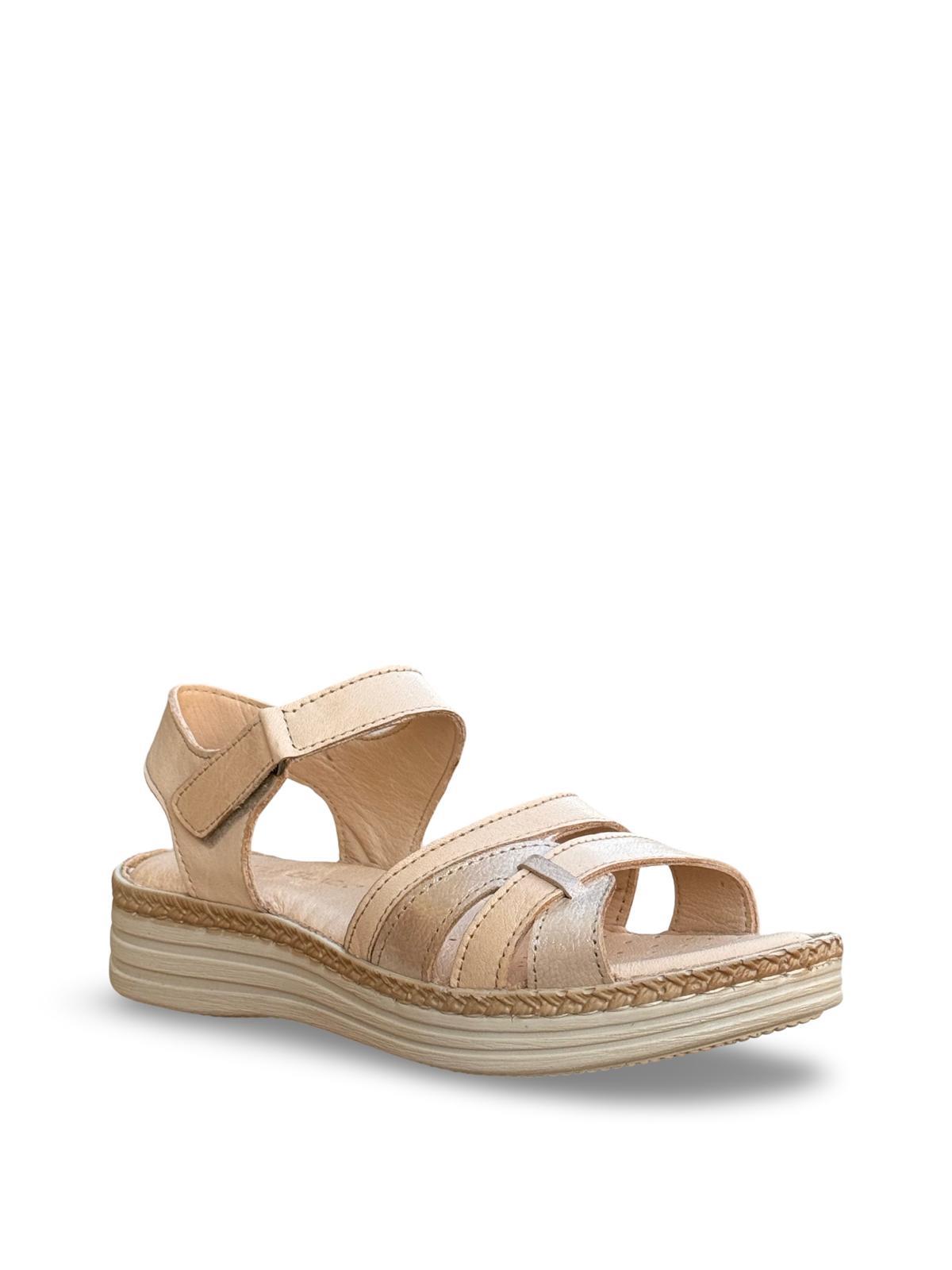 C.Black 22338 Hakiki Deri Comfort Taban Kadın Sandalet Bej