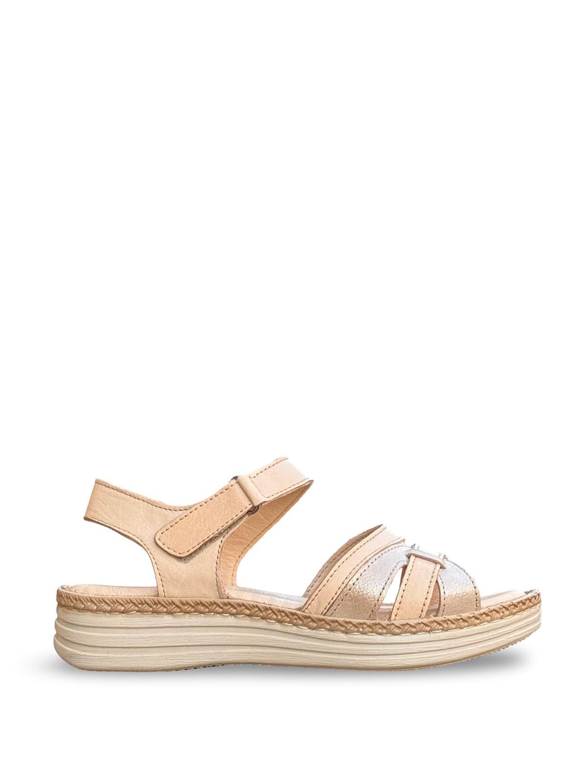 C.Black 22338 Hakiki Deri Comfort Taban Kadın Sandalet Bej
