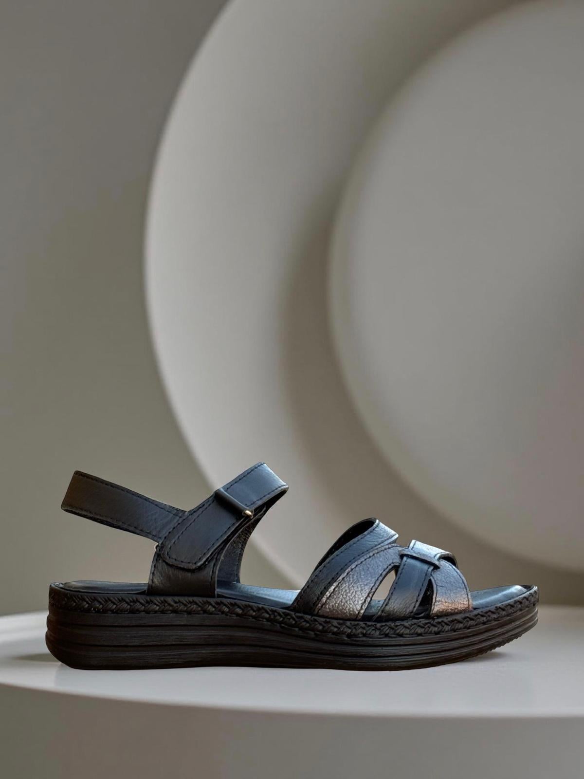 C.Black 22338 Hakiki Deri Comfort Taban Kadın Sandalet Siyah