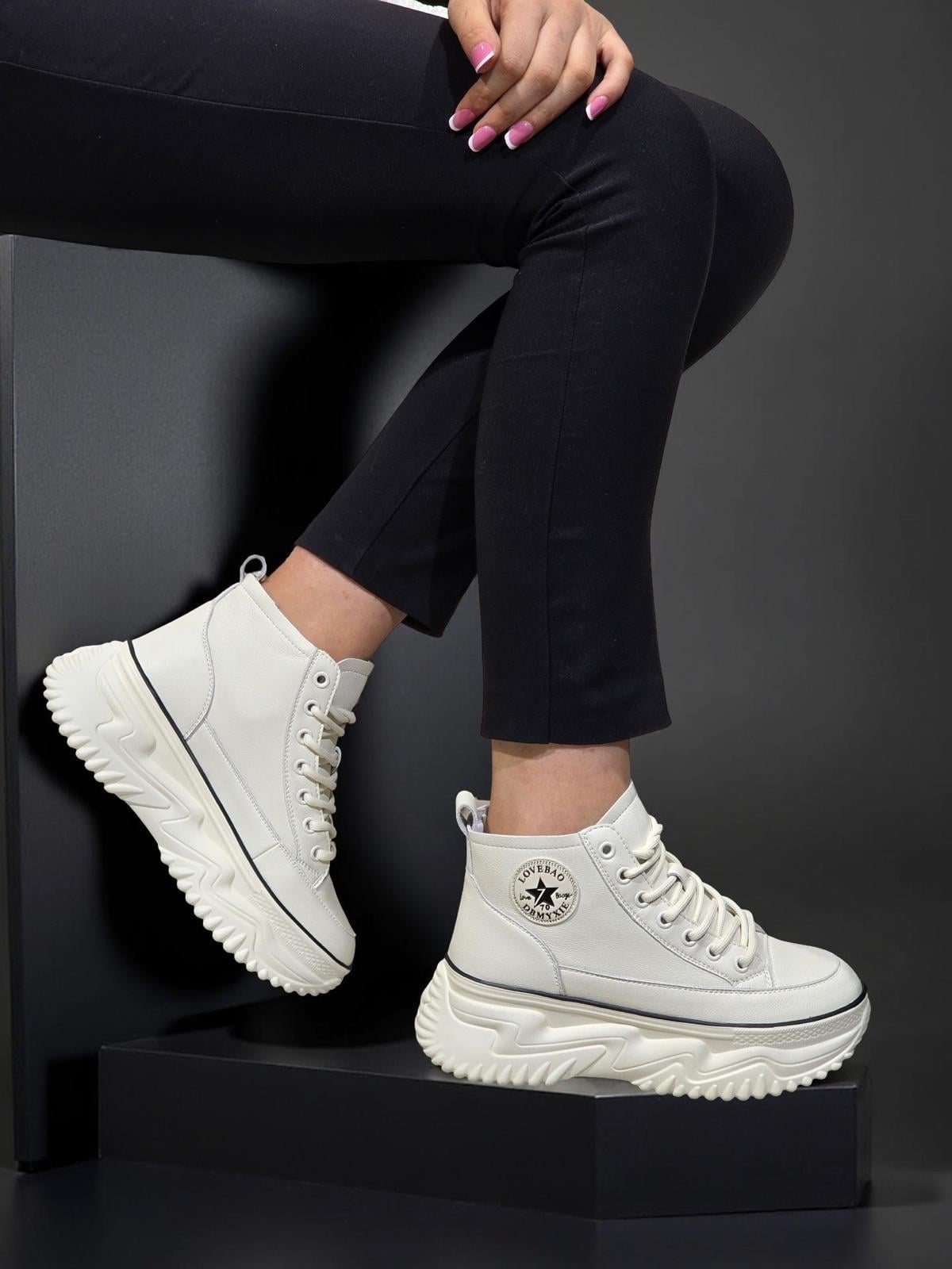 GML Gınza   Taban Yüksek Bilekli Kadın Spor Sneaker Beyaz