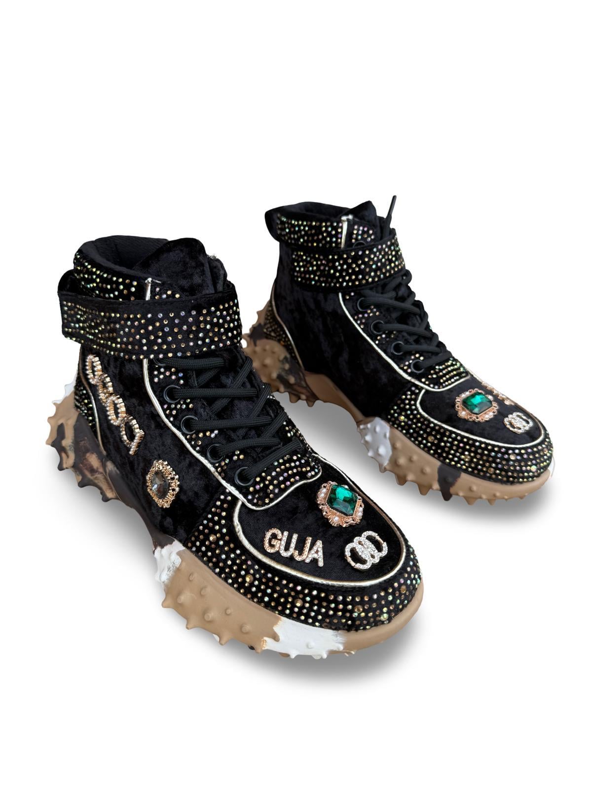 Guja 24K351  Kadın Boğazlı Sneaker Aır Taban Taş Detaylı Siyah