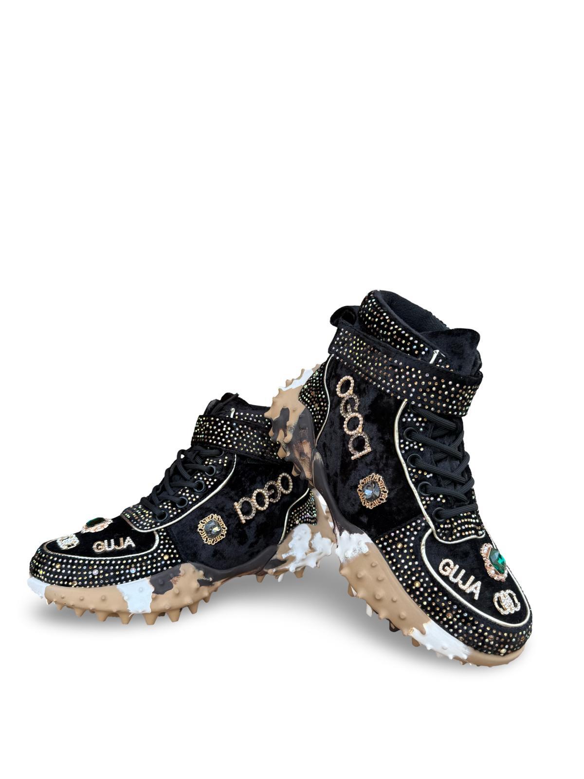 Guja 24K351  Kadın Boğazlı Sneaker Aır Taban Taş Detaylı Siyah