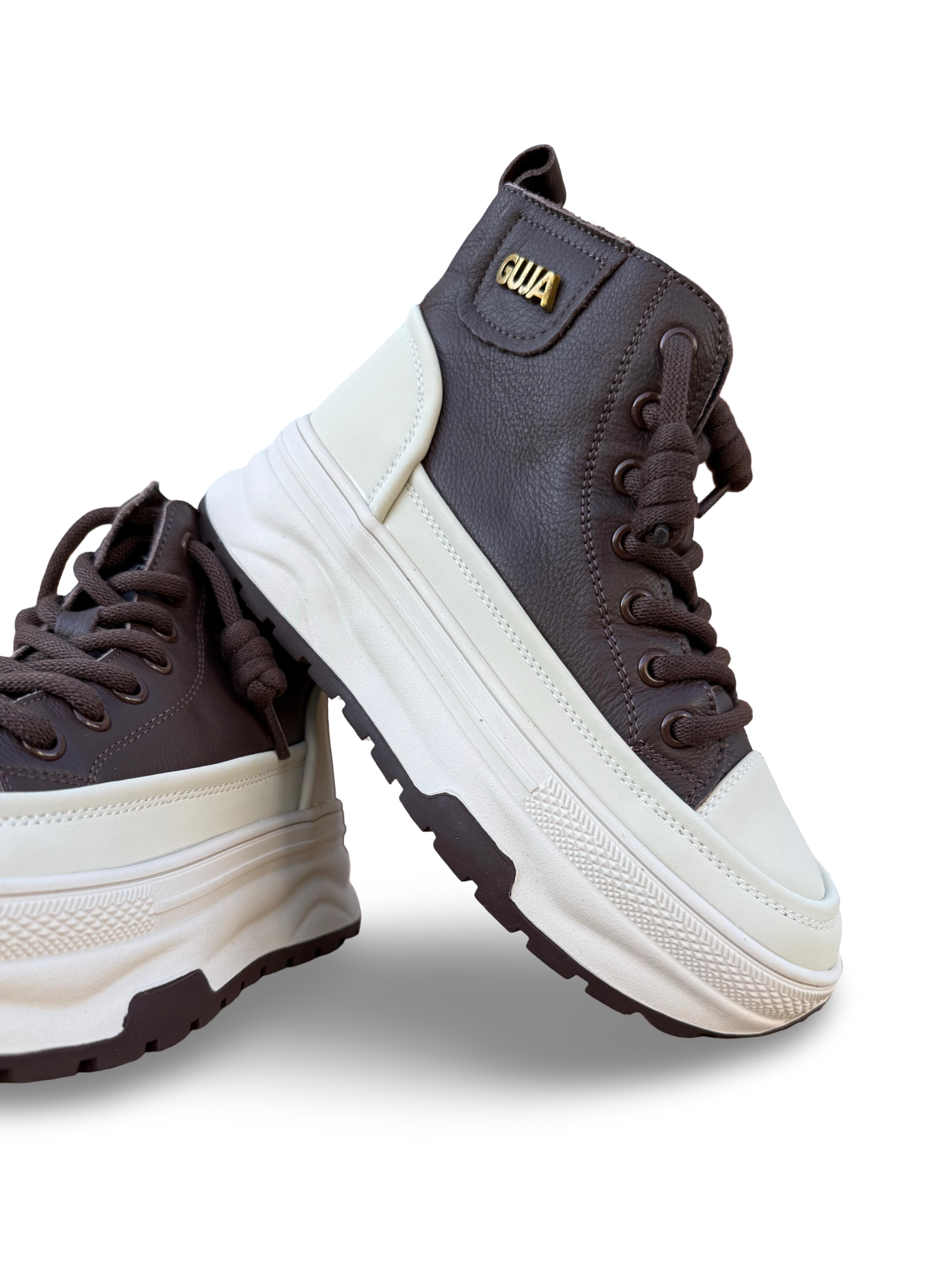 Guja 26K336-1 Hakiki Deri  Kadın Sneaker Bot Kahve