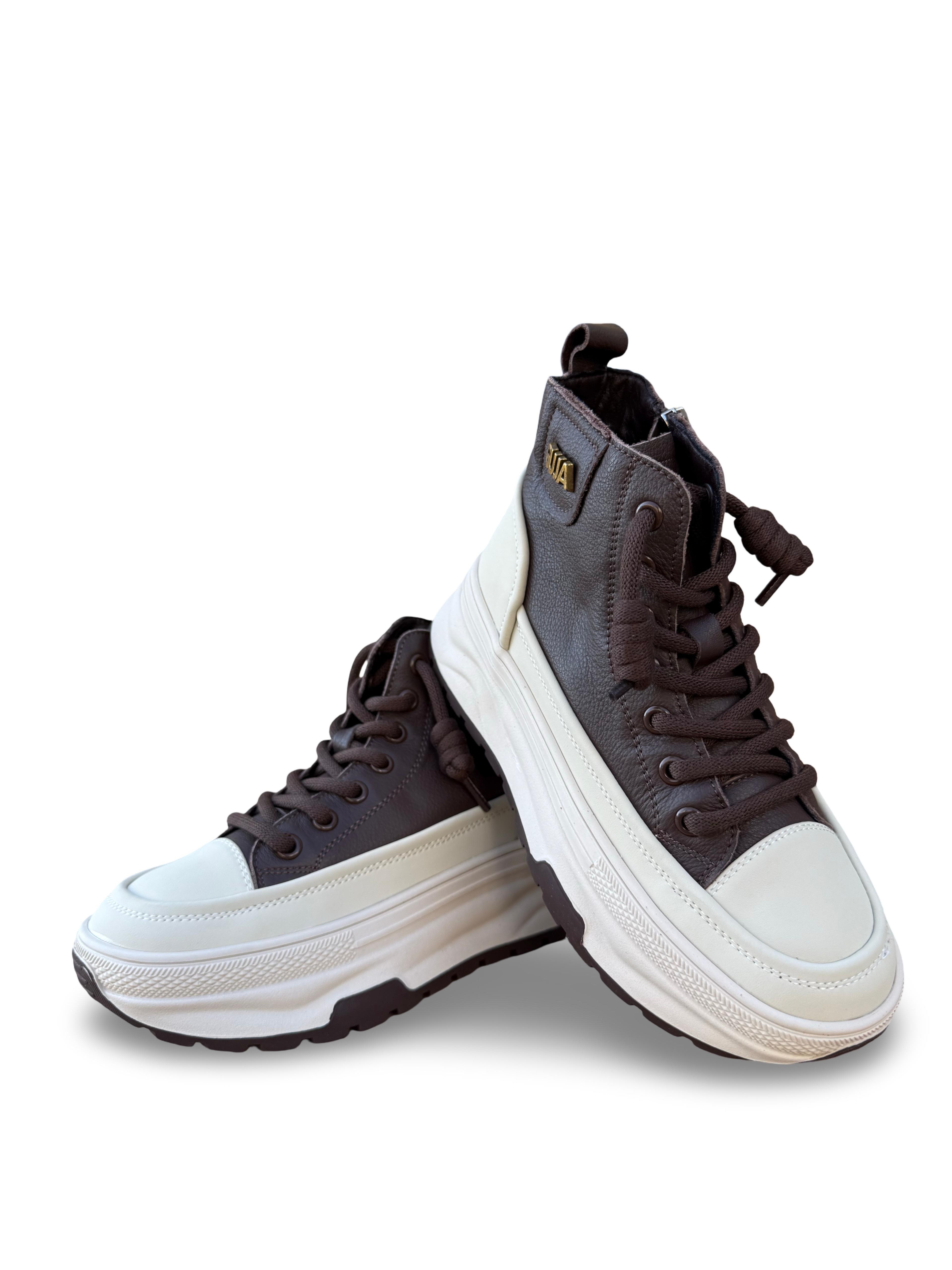 Guja 26K336-1 Hakiki Deri  Kadın Sneaker Bot Kahve