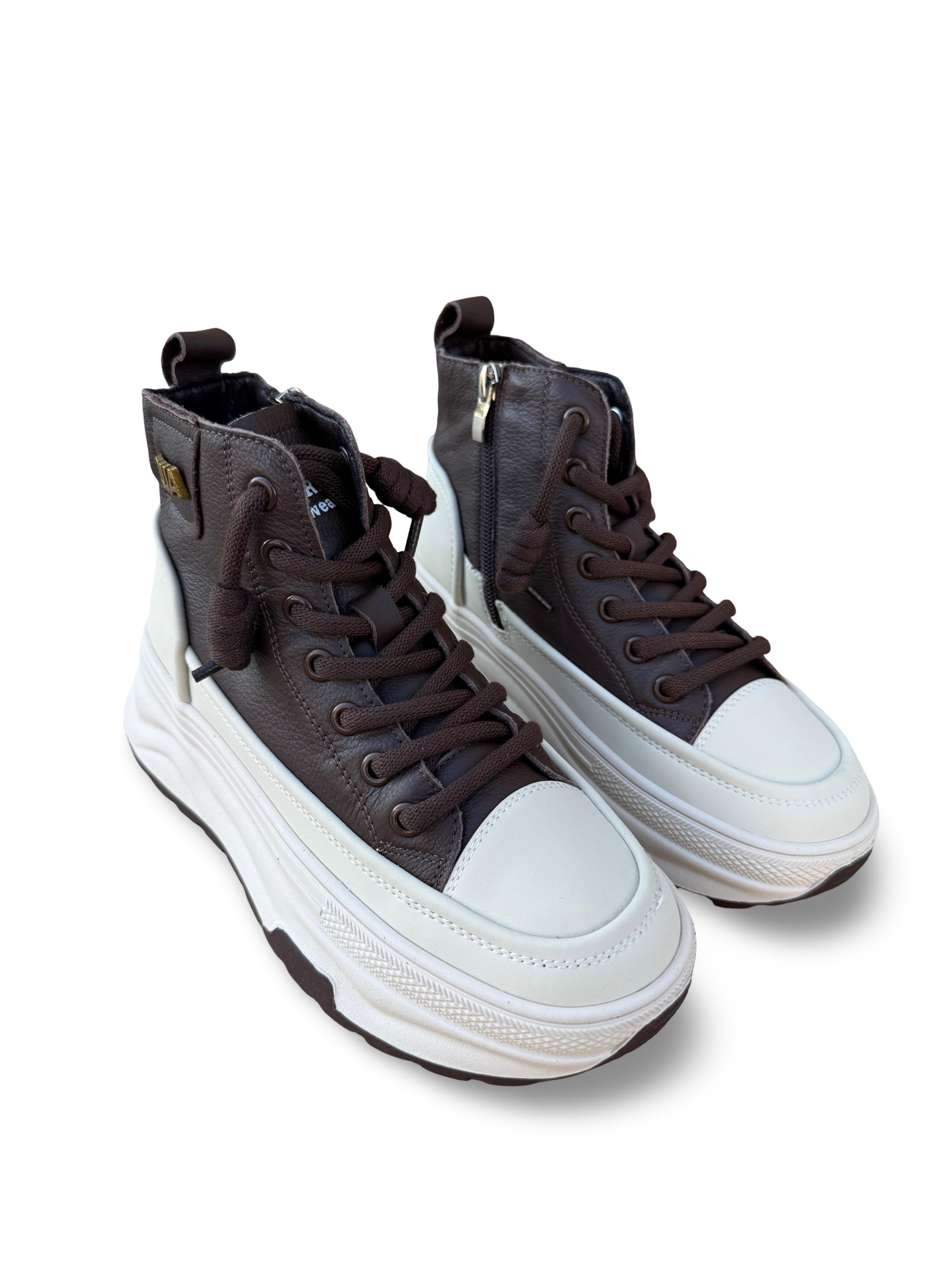 Guja 26K336-1 Hakiki Deri  Kadın Sneaker Bot Kahve