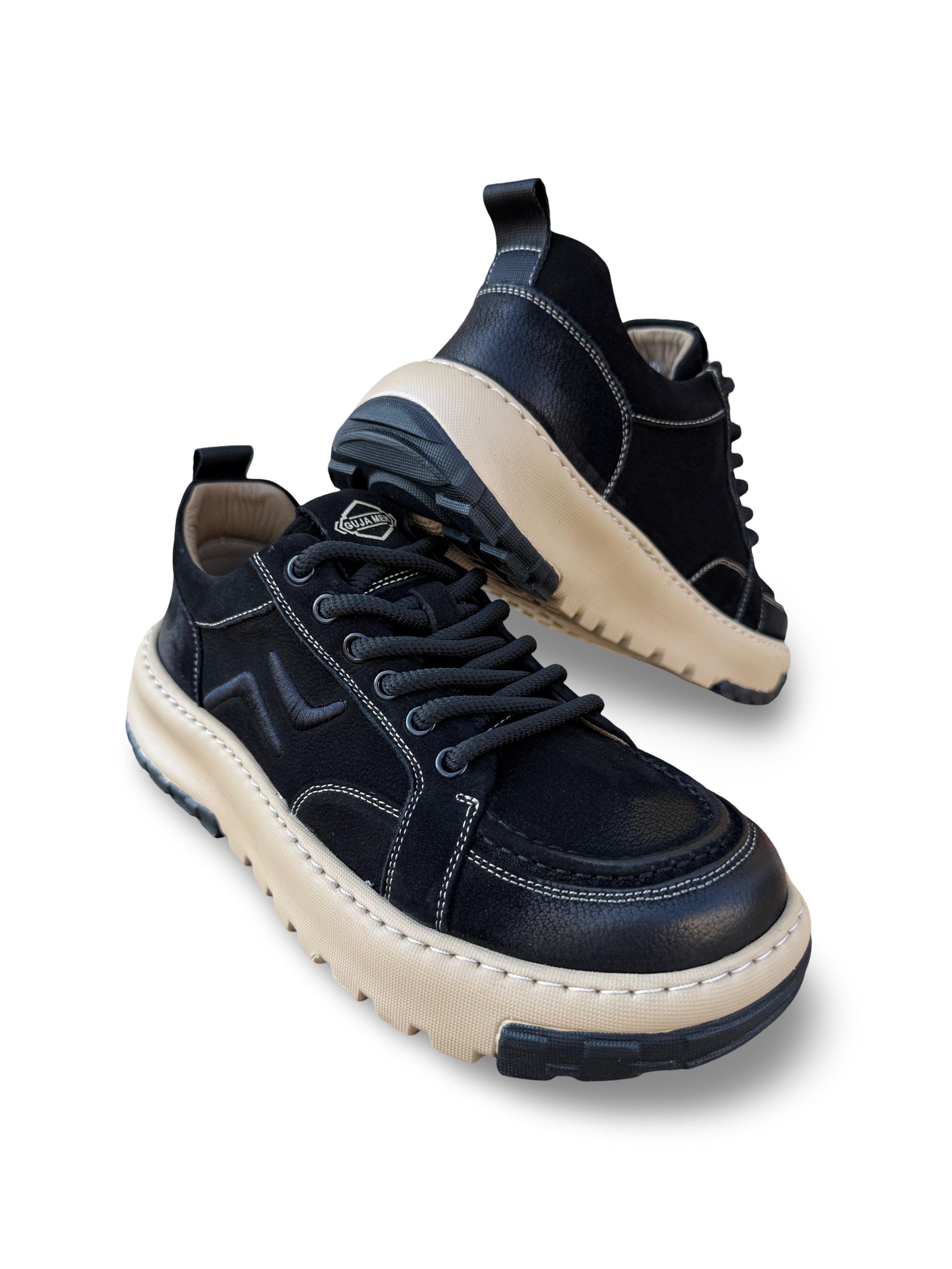 Guja 26K552 Hakiki Nubuk Deri Erkek Sneaker Spor Siyah