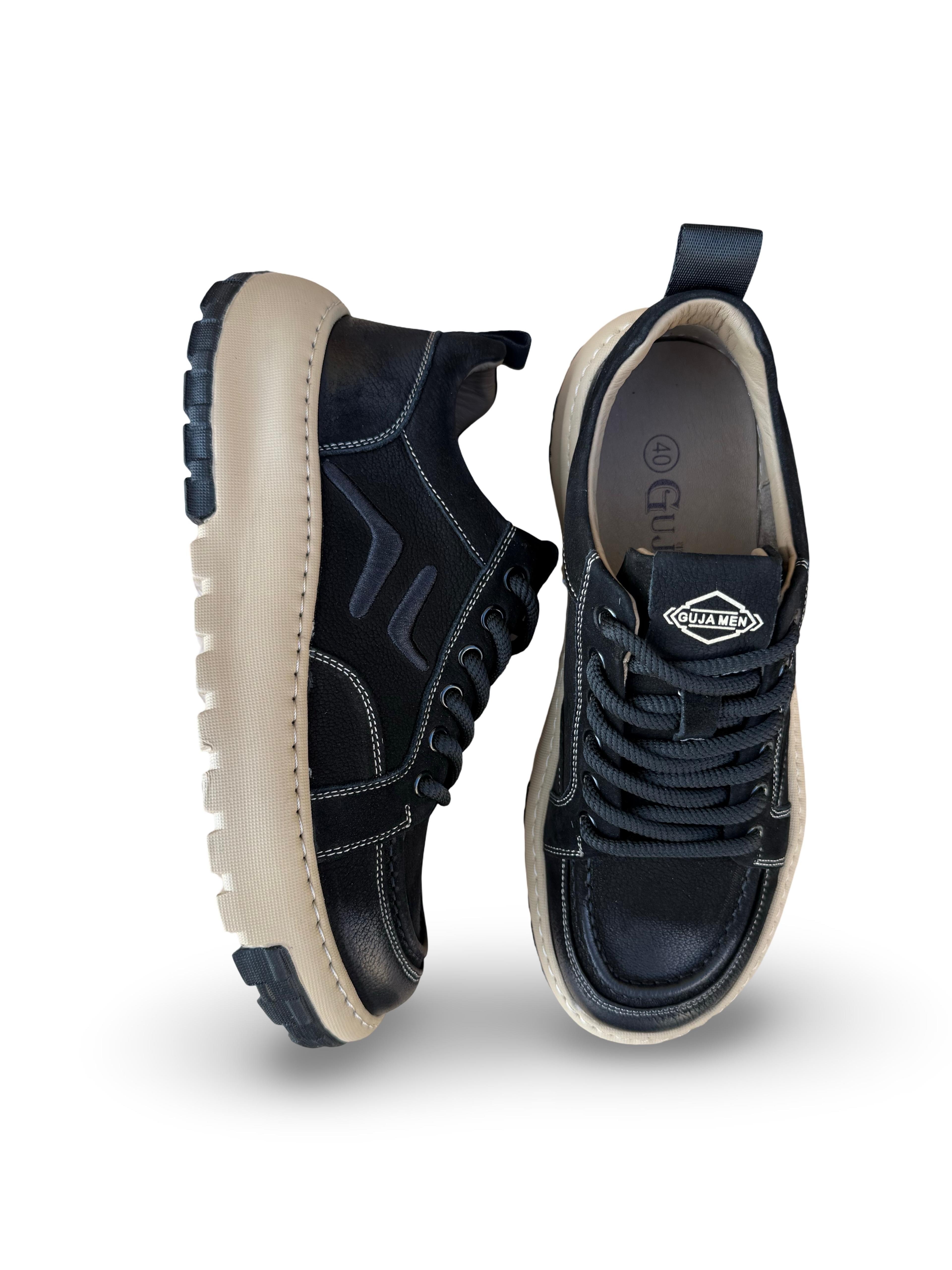 Guja 26K552 Hakiki Nubuk Deri Erkek Sneaker Spor Siyah