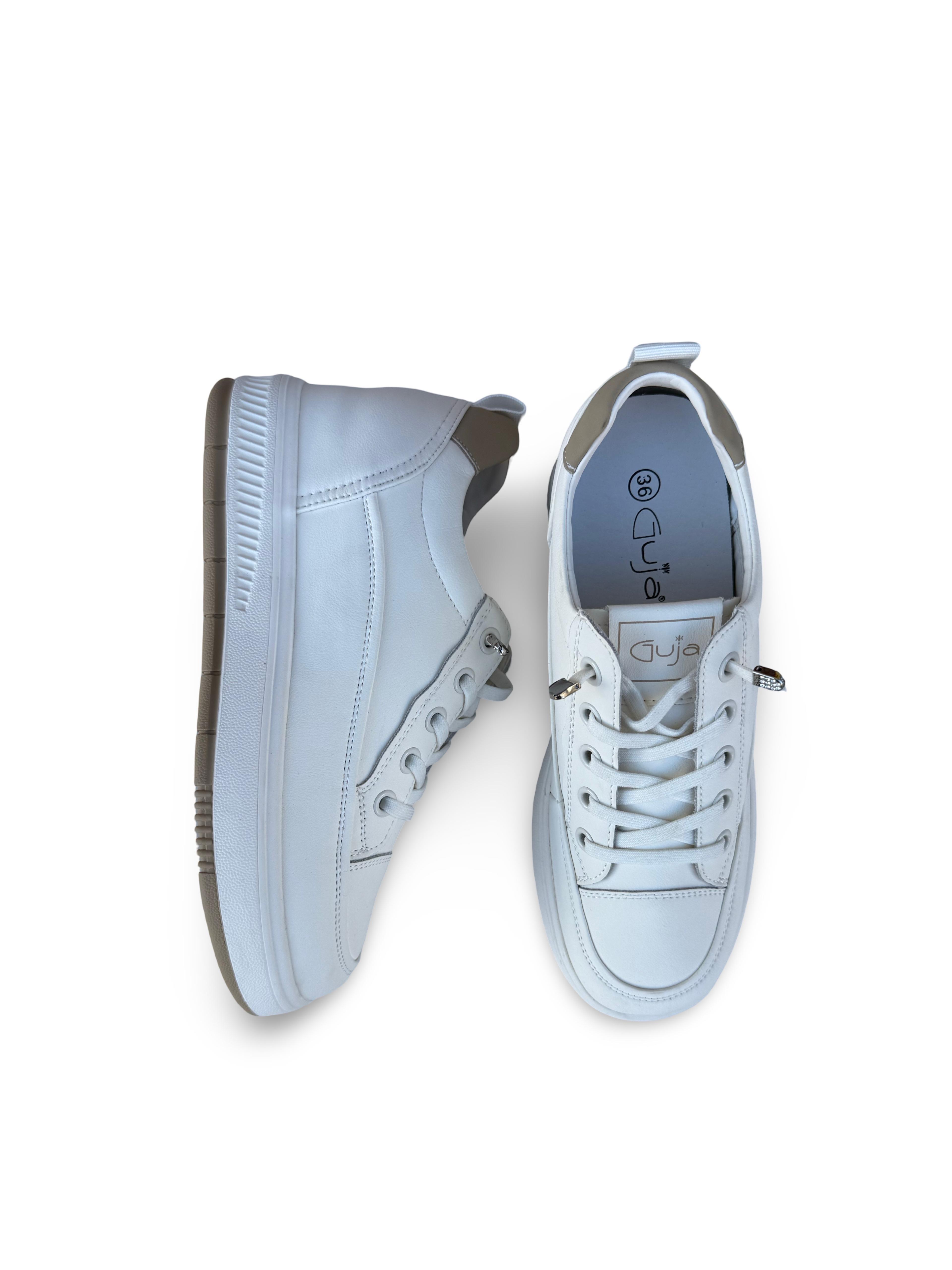 Guja Y352 Hakiki Deri Dolgu Topuk Kadın Spor Sneaker Bej