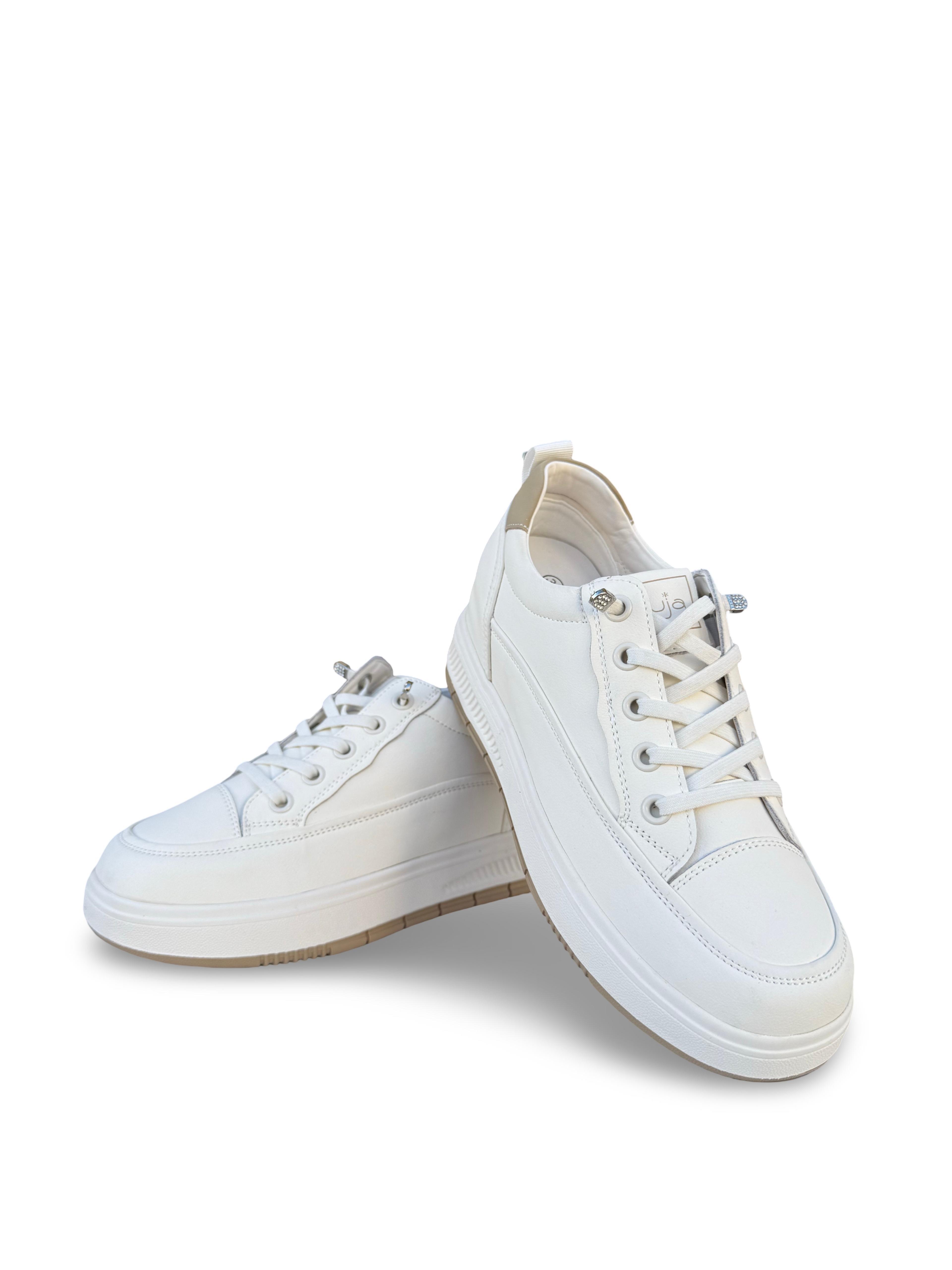 Guja Y352 Hakiki Deri Dolgu Topuk Kadın Spor Sneaker Bej