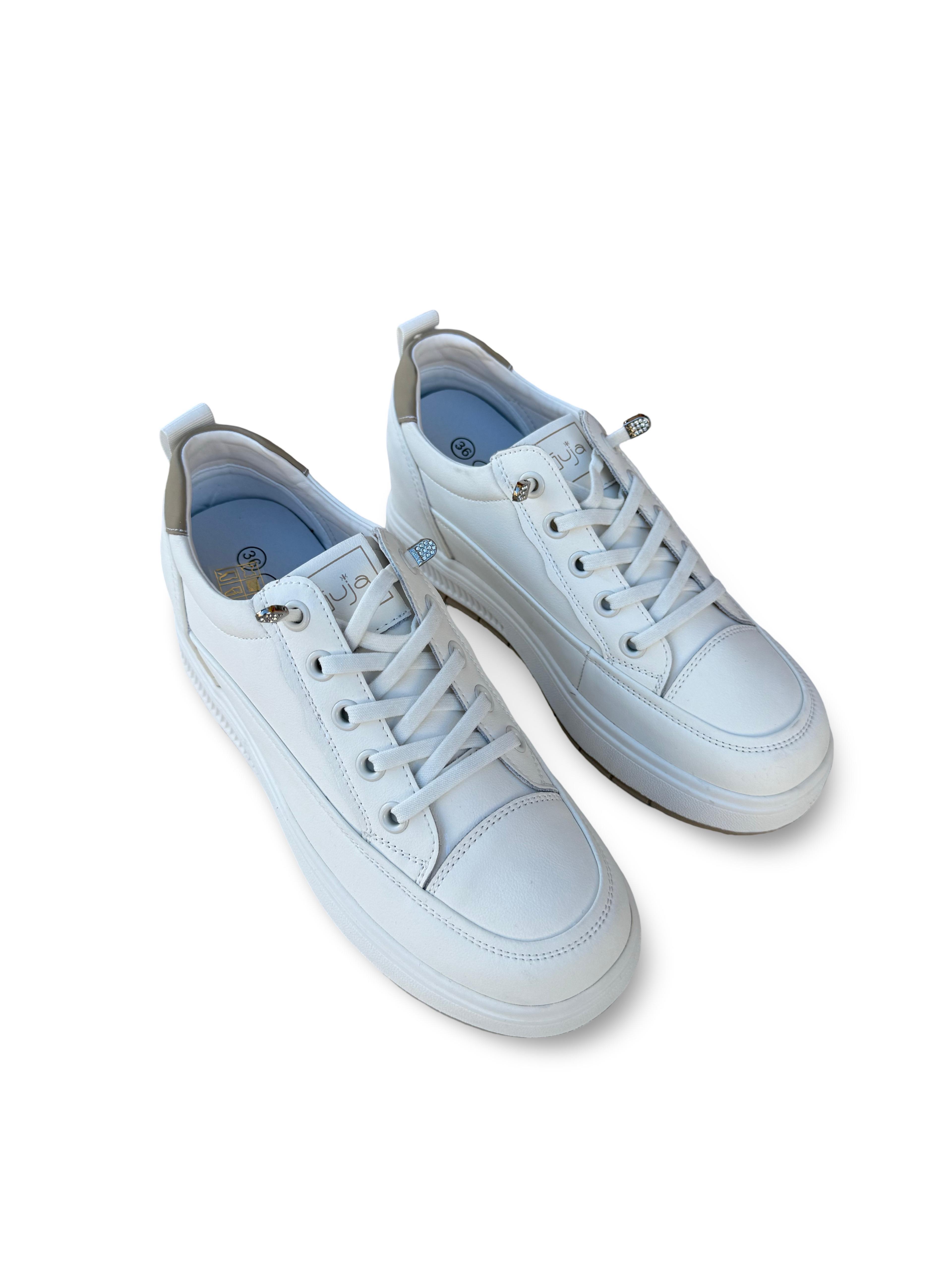 Guja Y352 Hakiki Deri Dolgu Topuk Kadın Spor Sneaker Bej