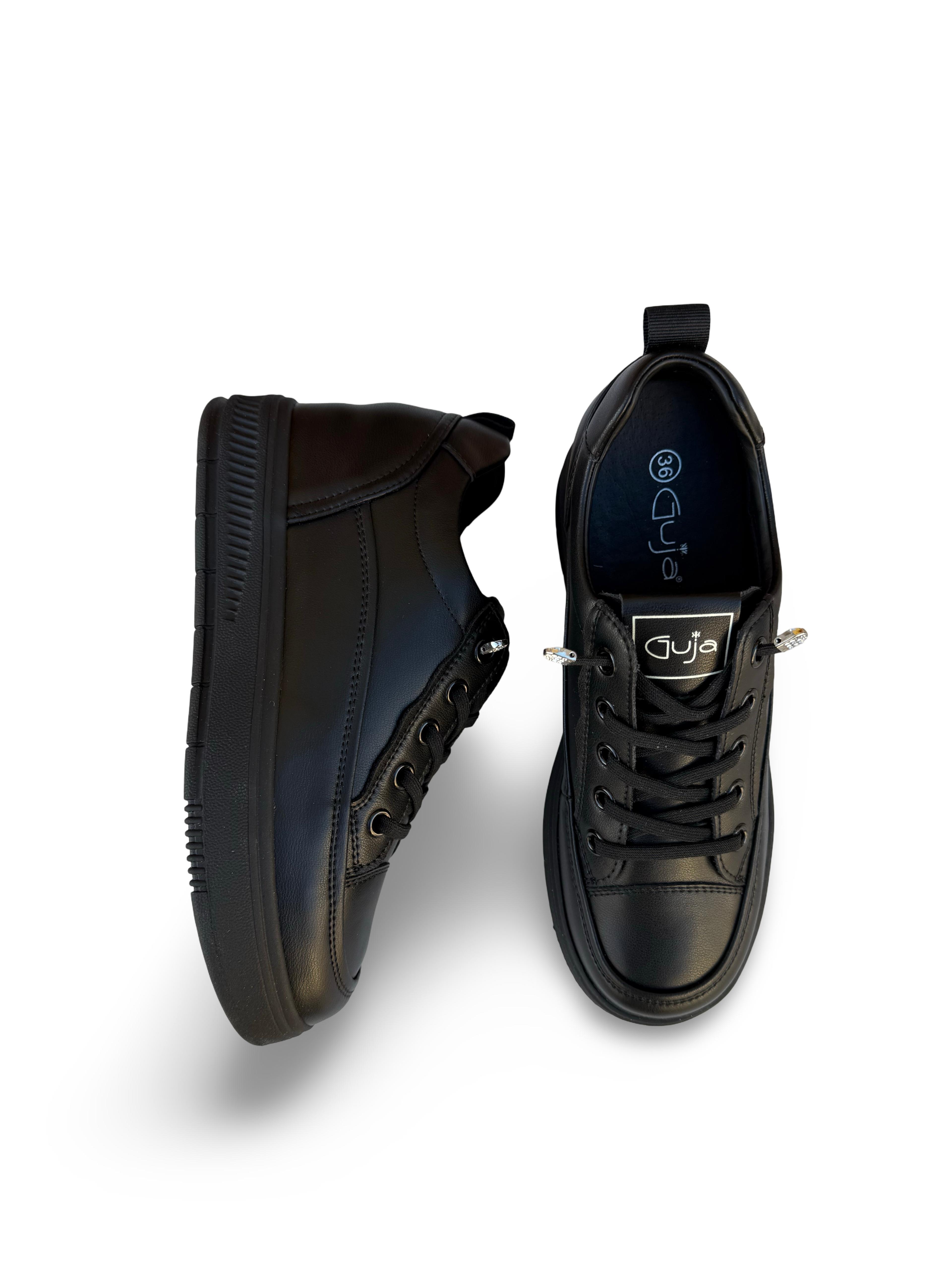 Guja Y352 Hakiki Deri Dolgu Topuk Kadın Spor Sneaker Siyah