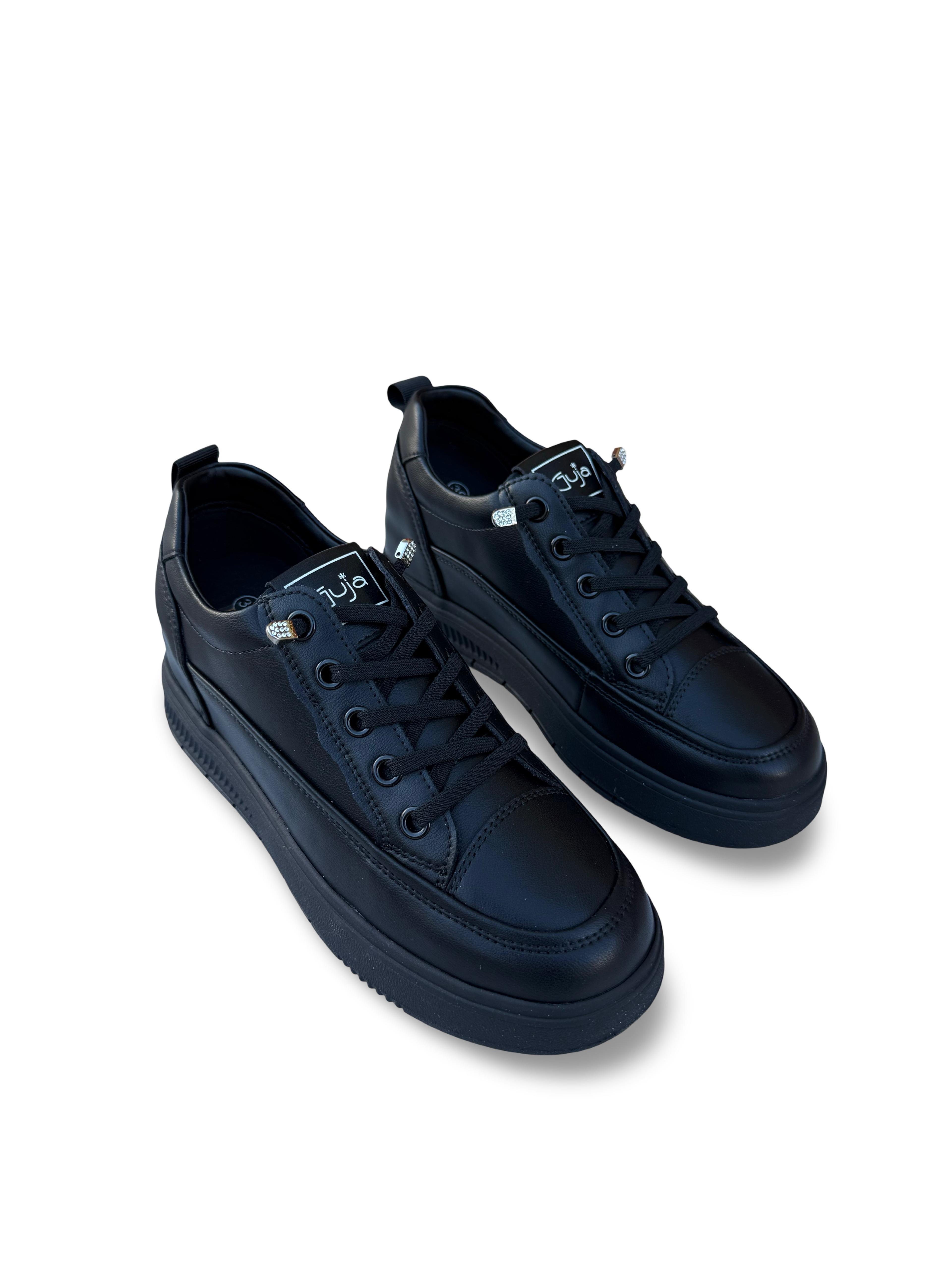 Guja Y352 Hakiki Deri Dolgu Topuk Kadın Spor Sneaker Siyah