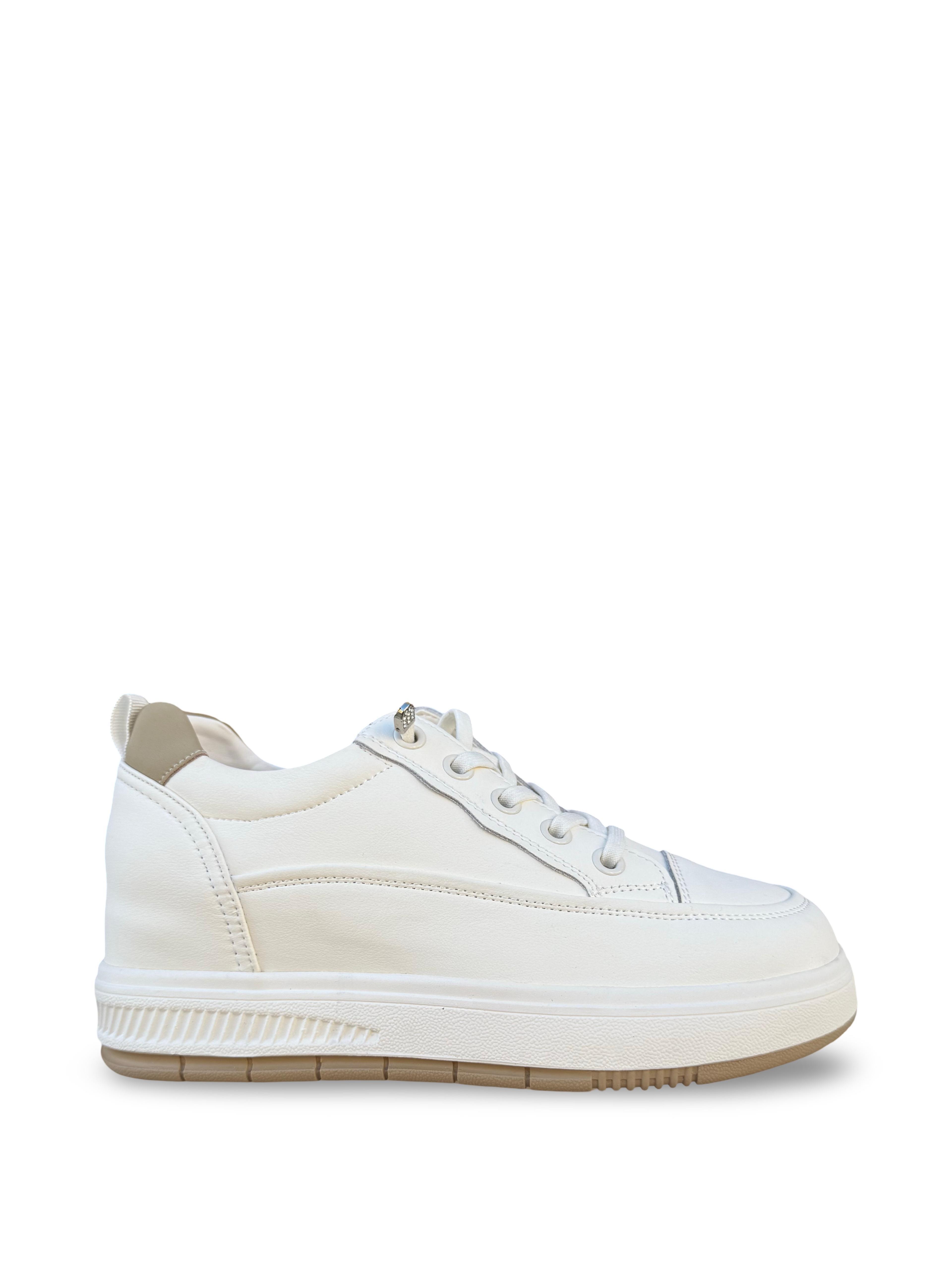 Guja Y352 Hakiki Deri Dolgu Topuk Kadın Spor Sneaker Bej