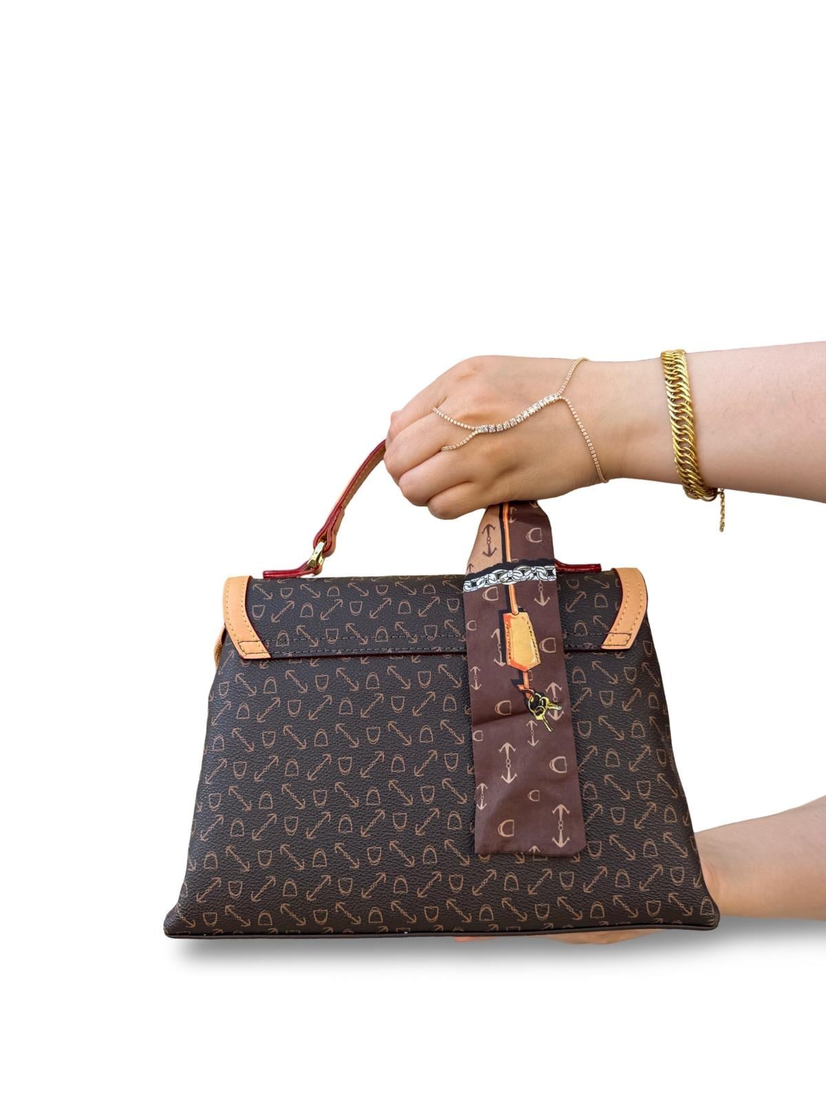 Lvdr930951 Monogram Tasarım Şal Aksesuarı Kadın Premium Çanta Kahve