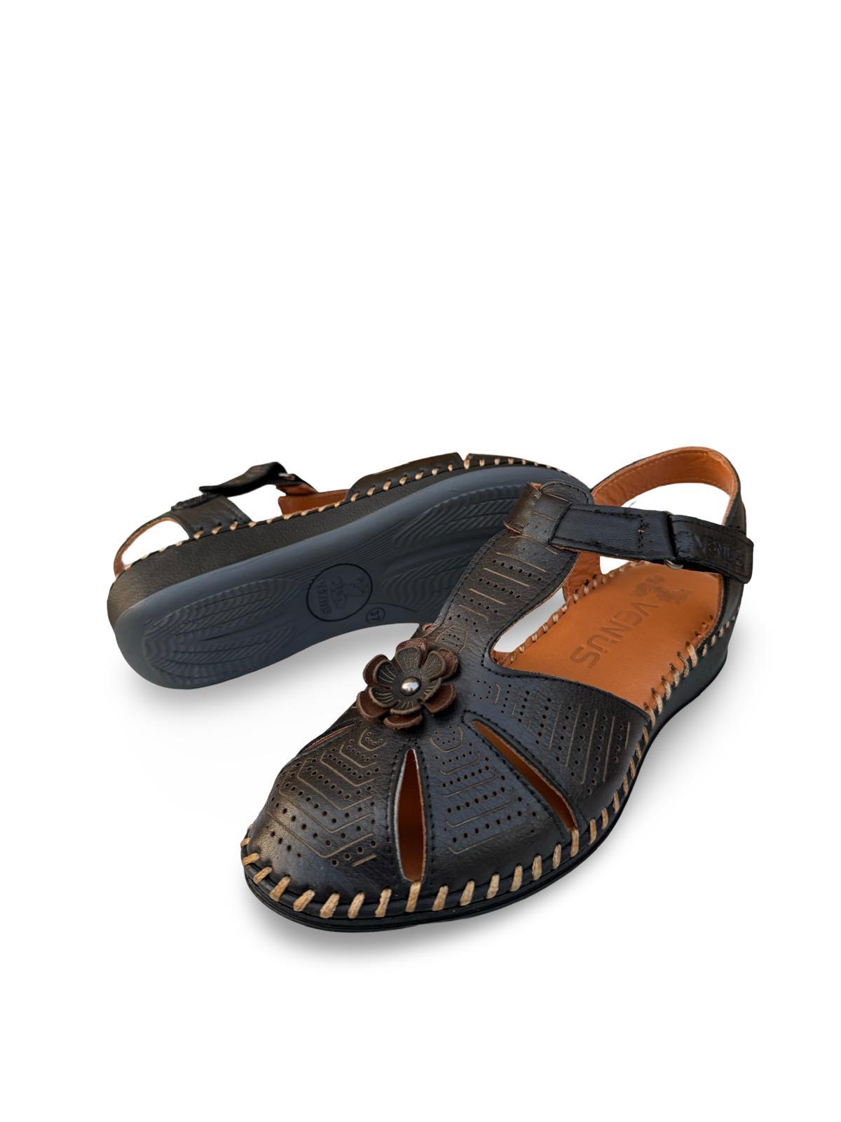 Venüs 2313704Y Hakiki Deri Comfort Taban Kadın Günlük Sandalet Ayakkabı Siyah