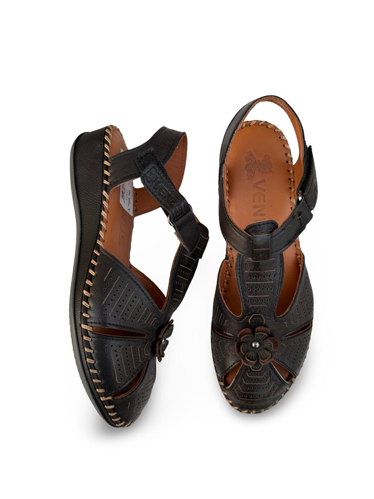 Venüs 2313704Y Hakiki Deri Comfort Taban Kadın Günlük Sandalet Ayakkabı Siyah