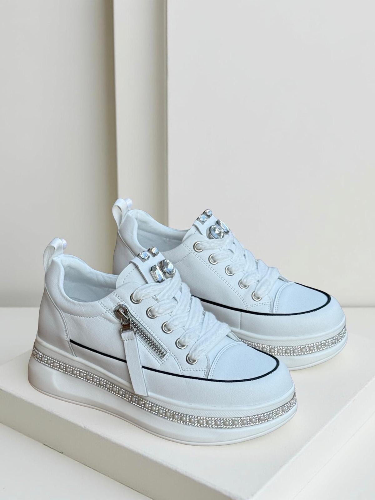 Yalınayak 25Y423-4 Taş Detaylı Kadın Eva Taban Sneaker Beyaz
