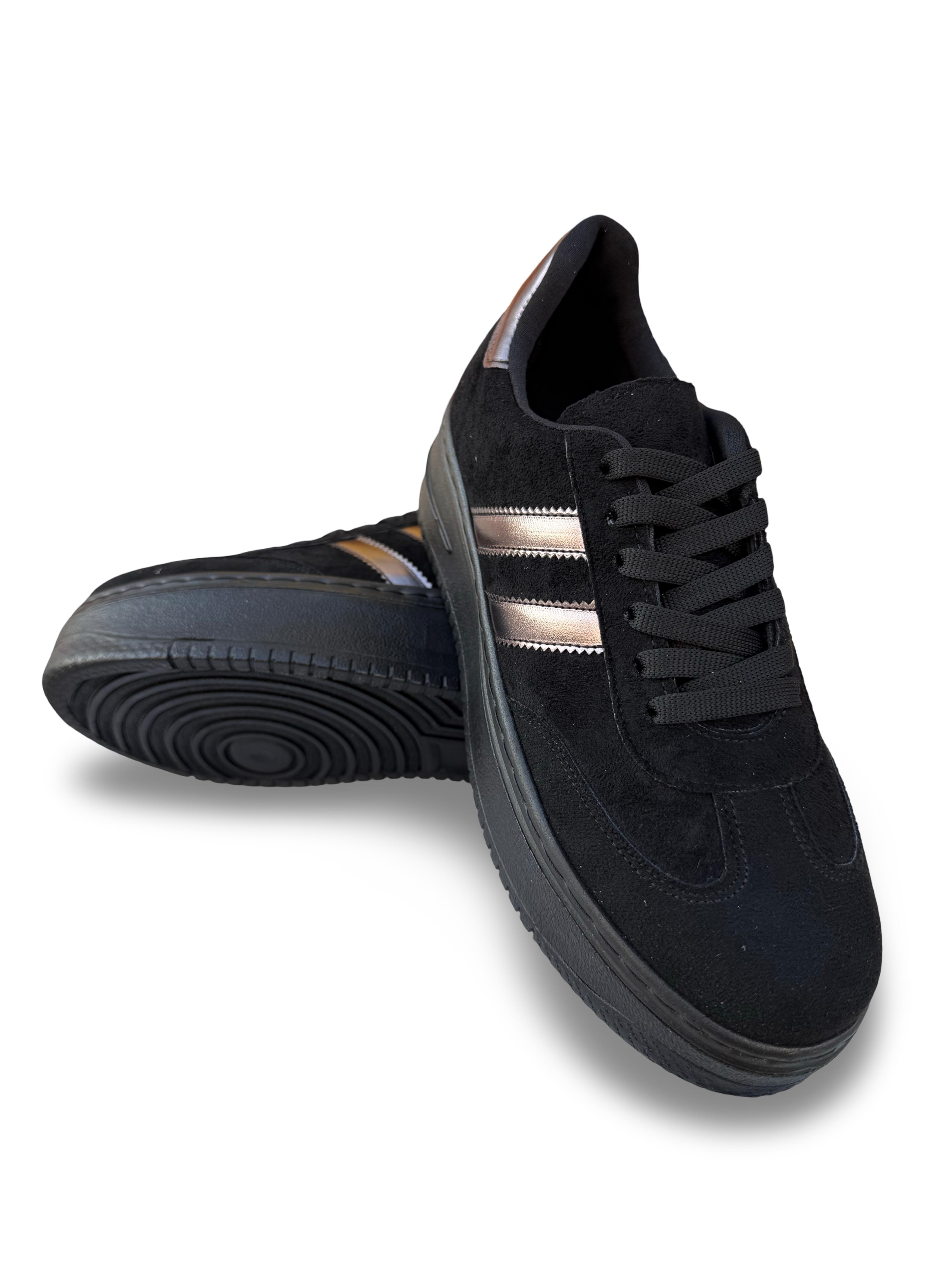 Yalınayak Bdr2026 Dolgu Taban Kadın Sneaker Siyah Süet