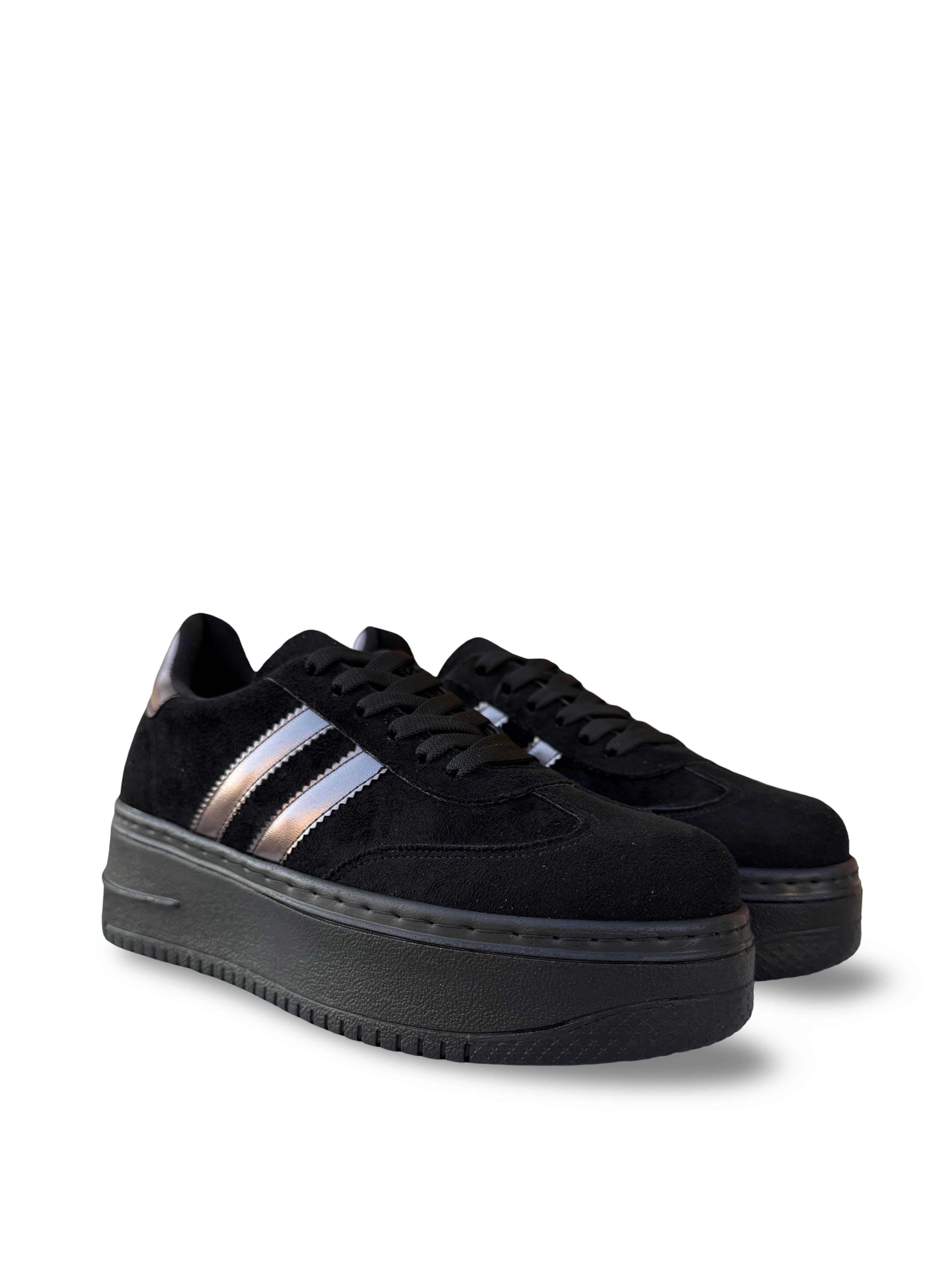 Yalınayak Bdr2026 Dolgu Taban Kadın Sneaker Siyah Süet