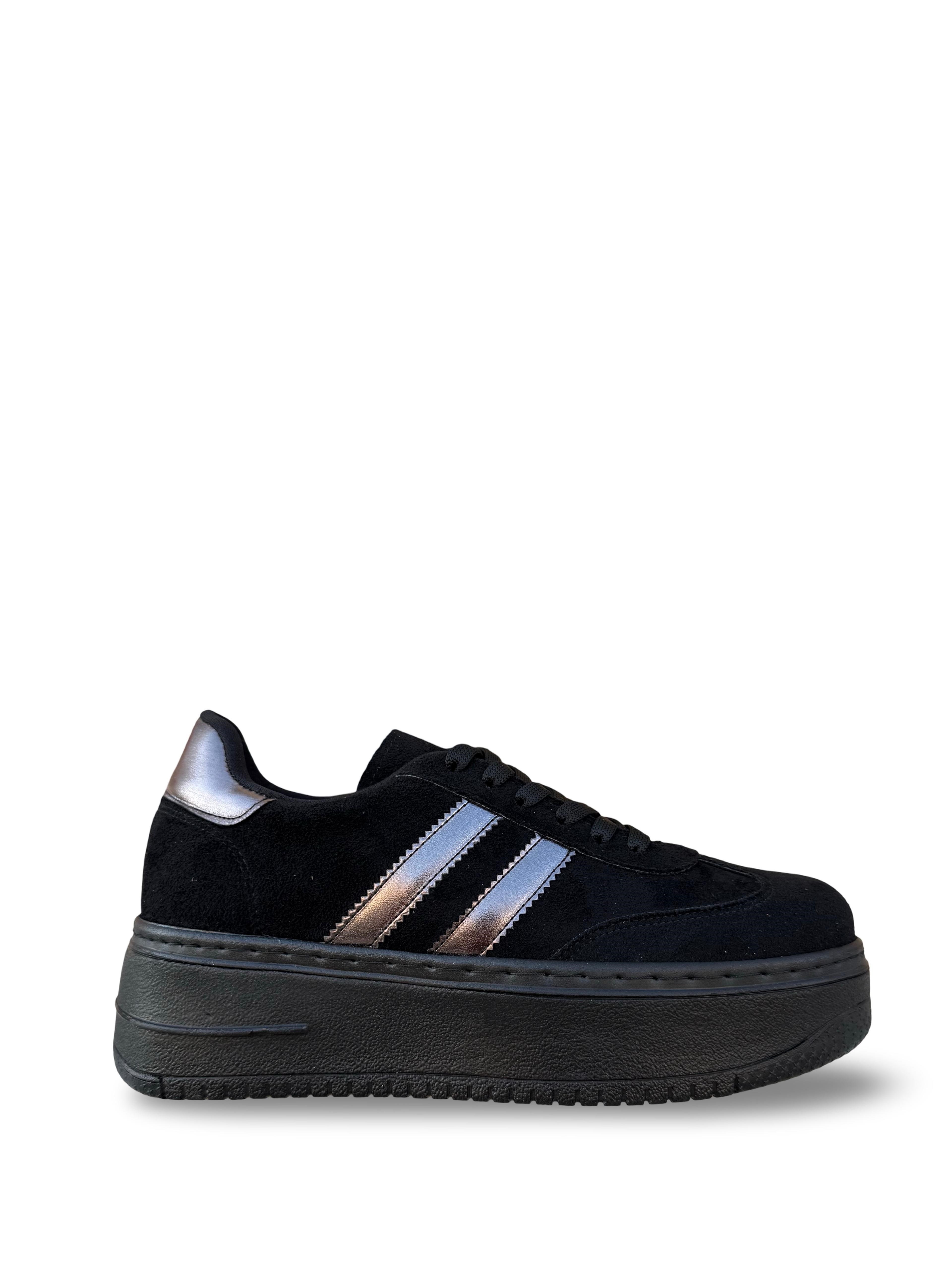 Yalınayak Bdr2026 Dolgu Taban Kadın Sneaker Siyah Süet