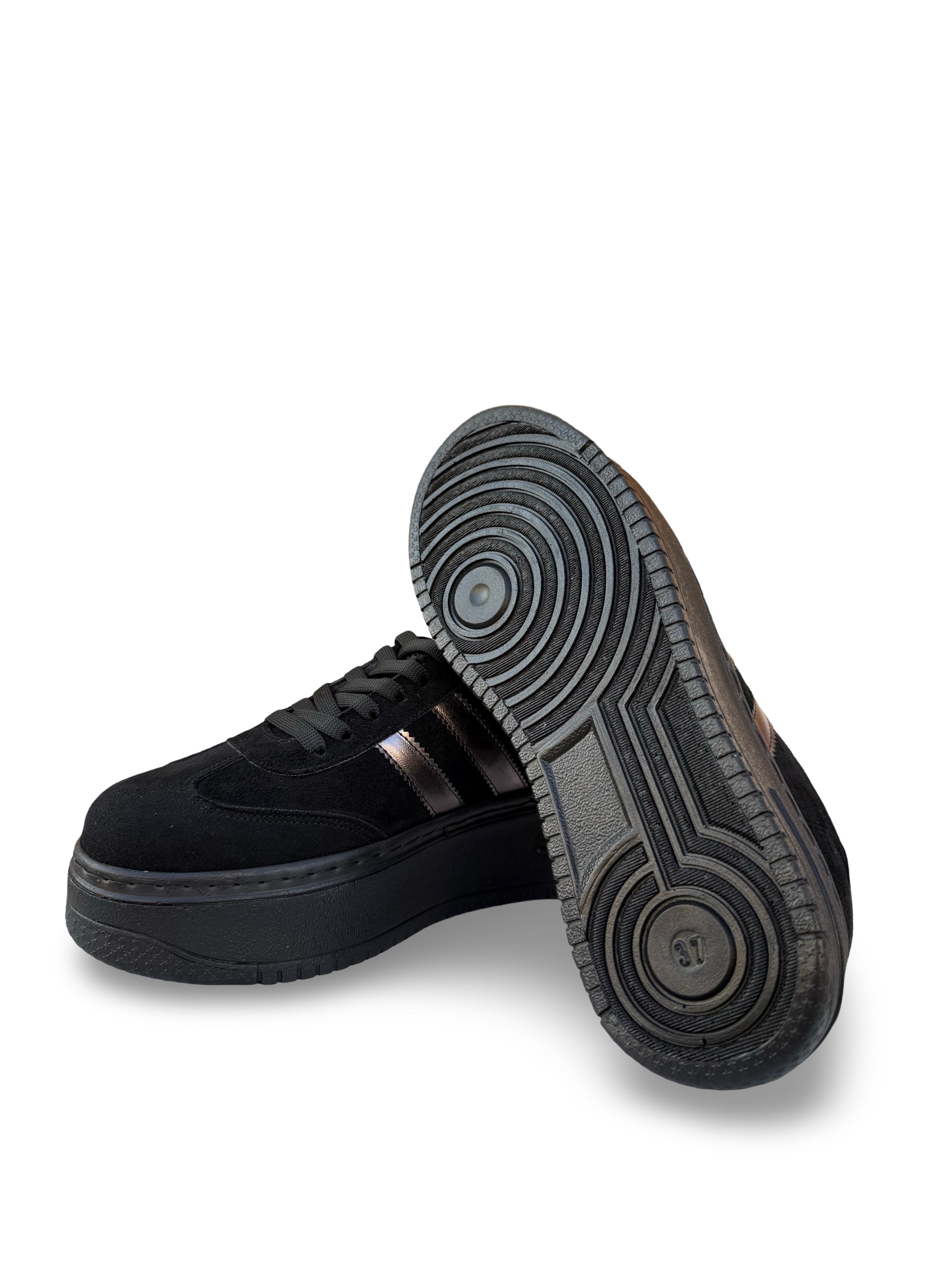 Yalınayak Bdr2026 Dolgu Taban Kadın Sneaker Siyah Süet