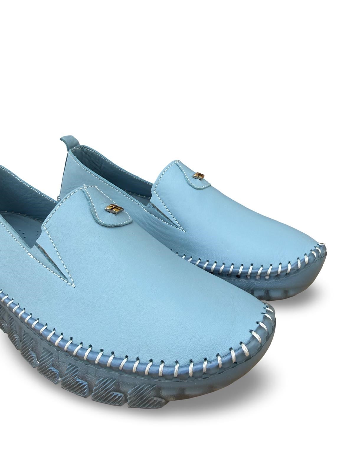 Yalınayak Bdr223 Hakiki Deri Comfort Taban Kadın Casual Ayakkabı Mavi