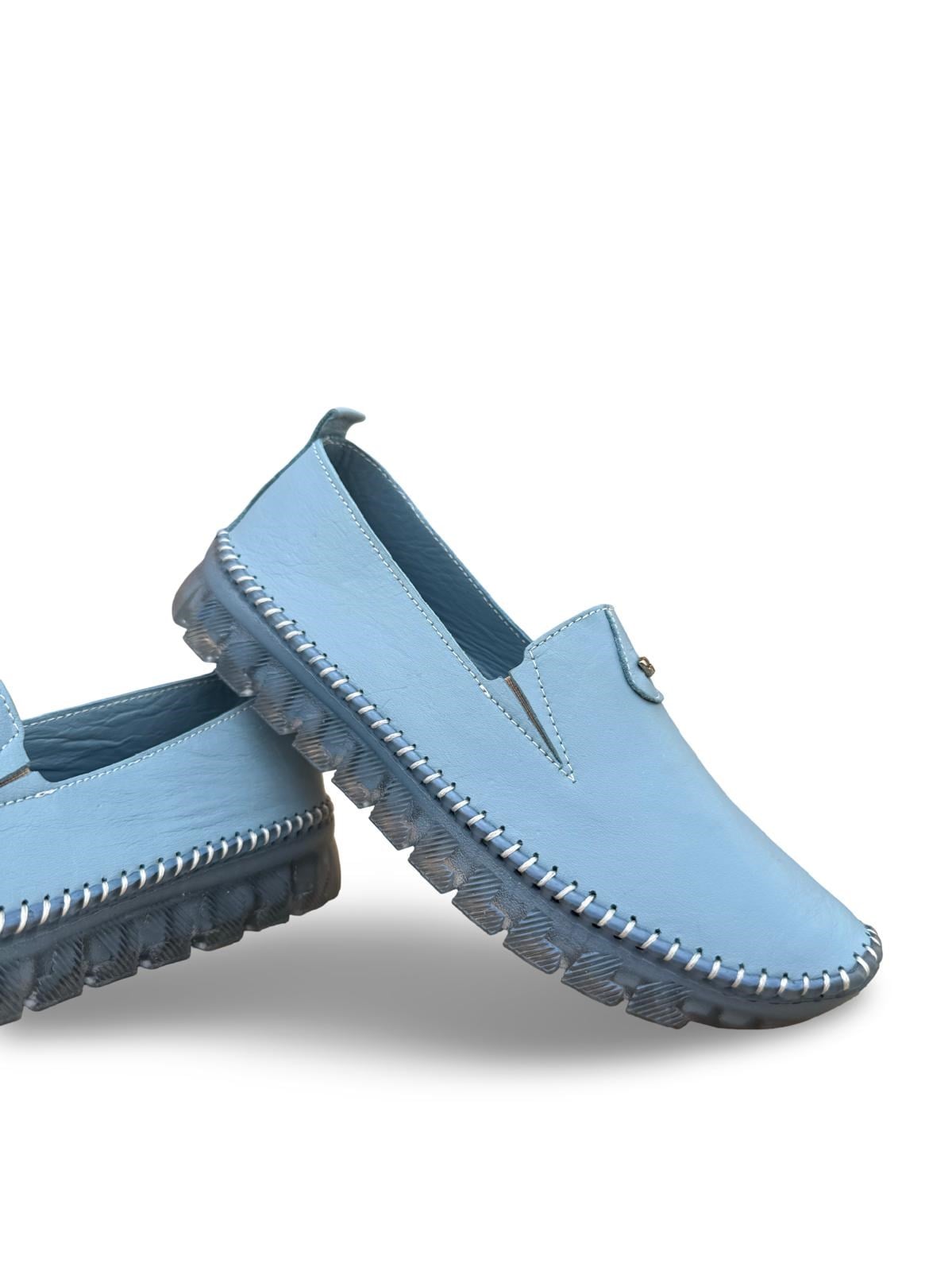 Yalınayak Bdr223 Hakiki Deri Comfort Taban Kadın Casual Ayakkabı Mavi