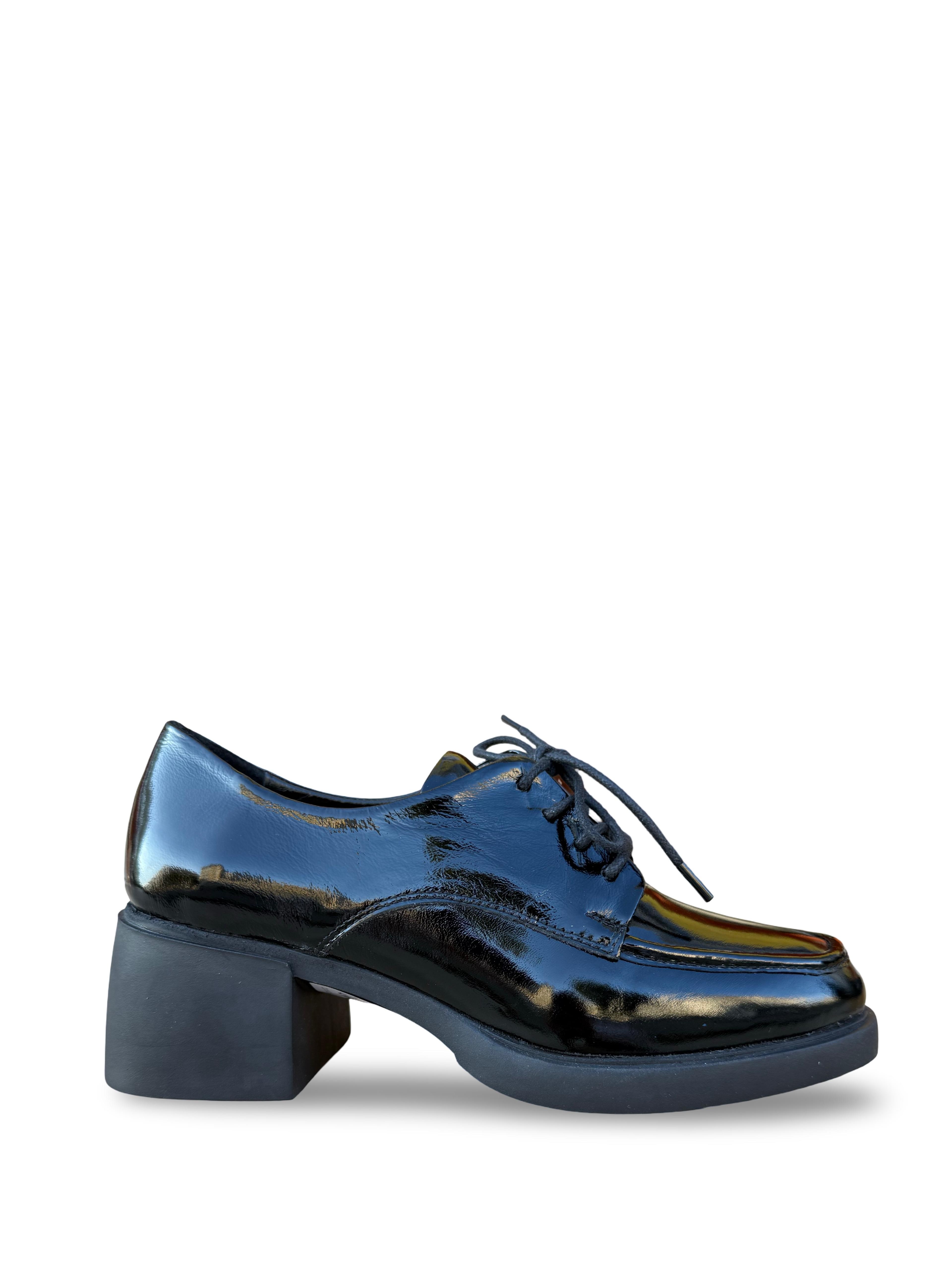 Yalınayak Bty04654 Hakiki Deri Kadın Topuklu Klasik Loafer Ayakkabı Siyah Rugan