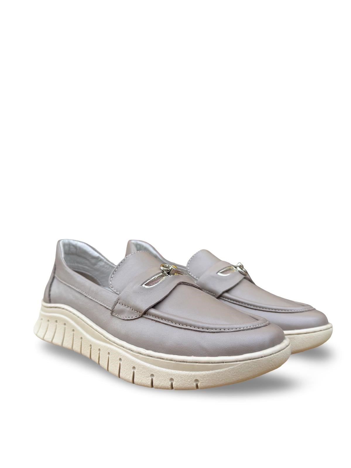 Yalınayak Bty248208 Hakiki Deri Comfort Taban Kadın Loafer Vizon