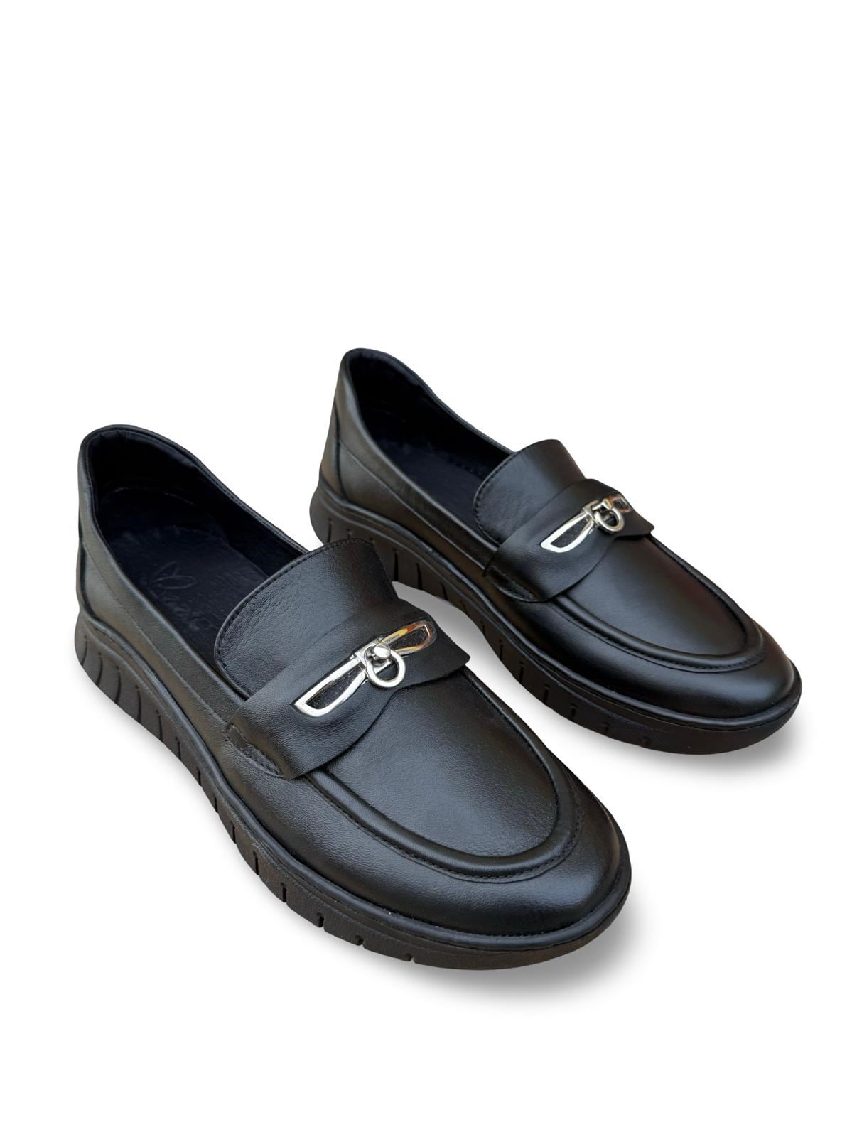 Yalınayak Bty248208 Hakiki Deri Comfort Taban Kadın Loafer Siyah