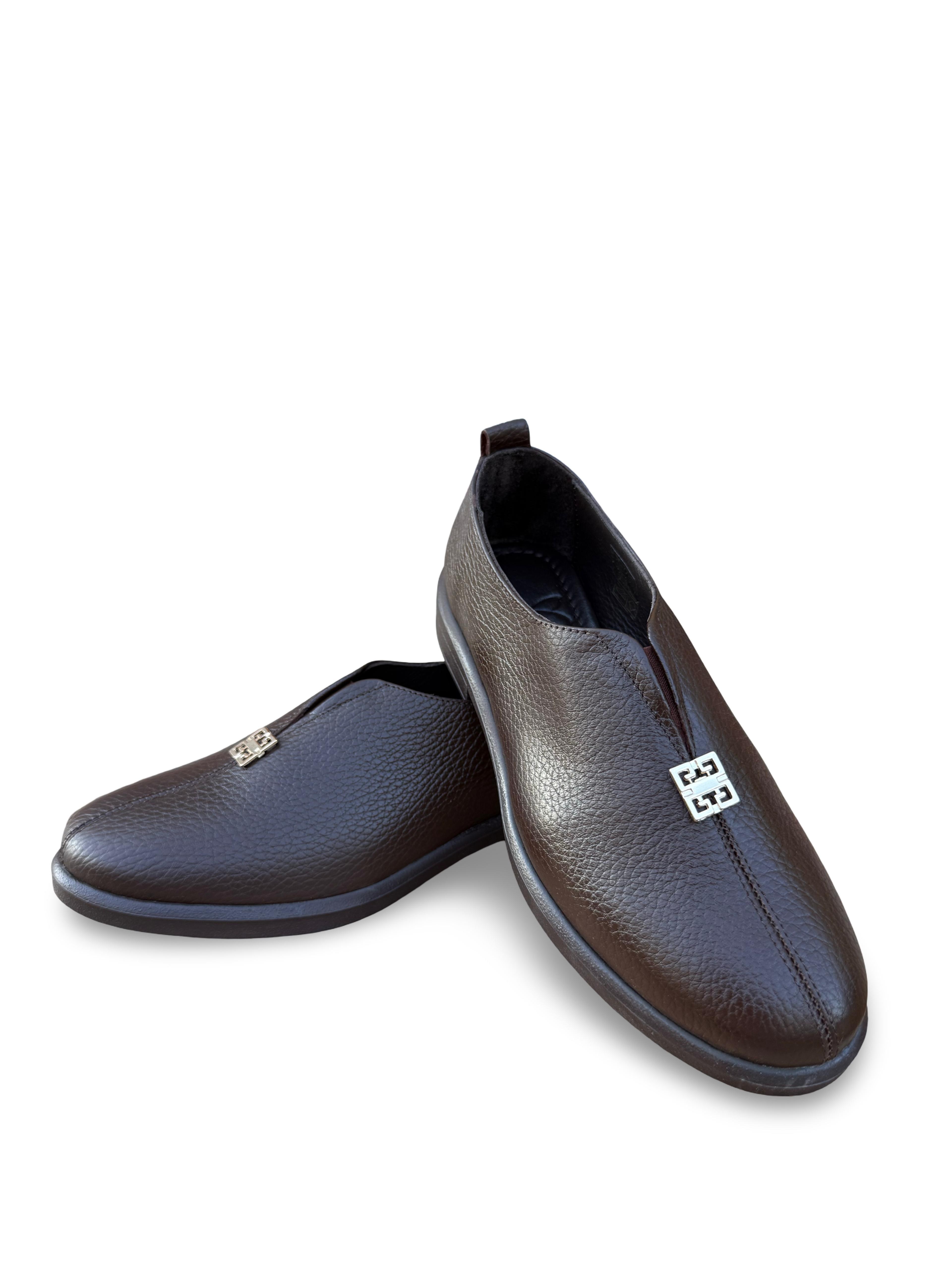 Yalınayak Bty264105 Hakiki Deri Kadın Loafer Babet Kahverengi