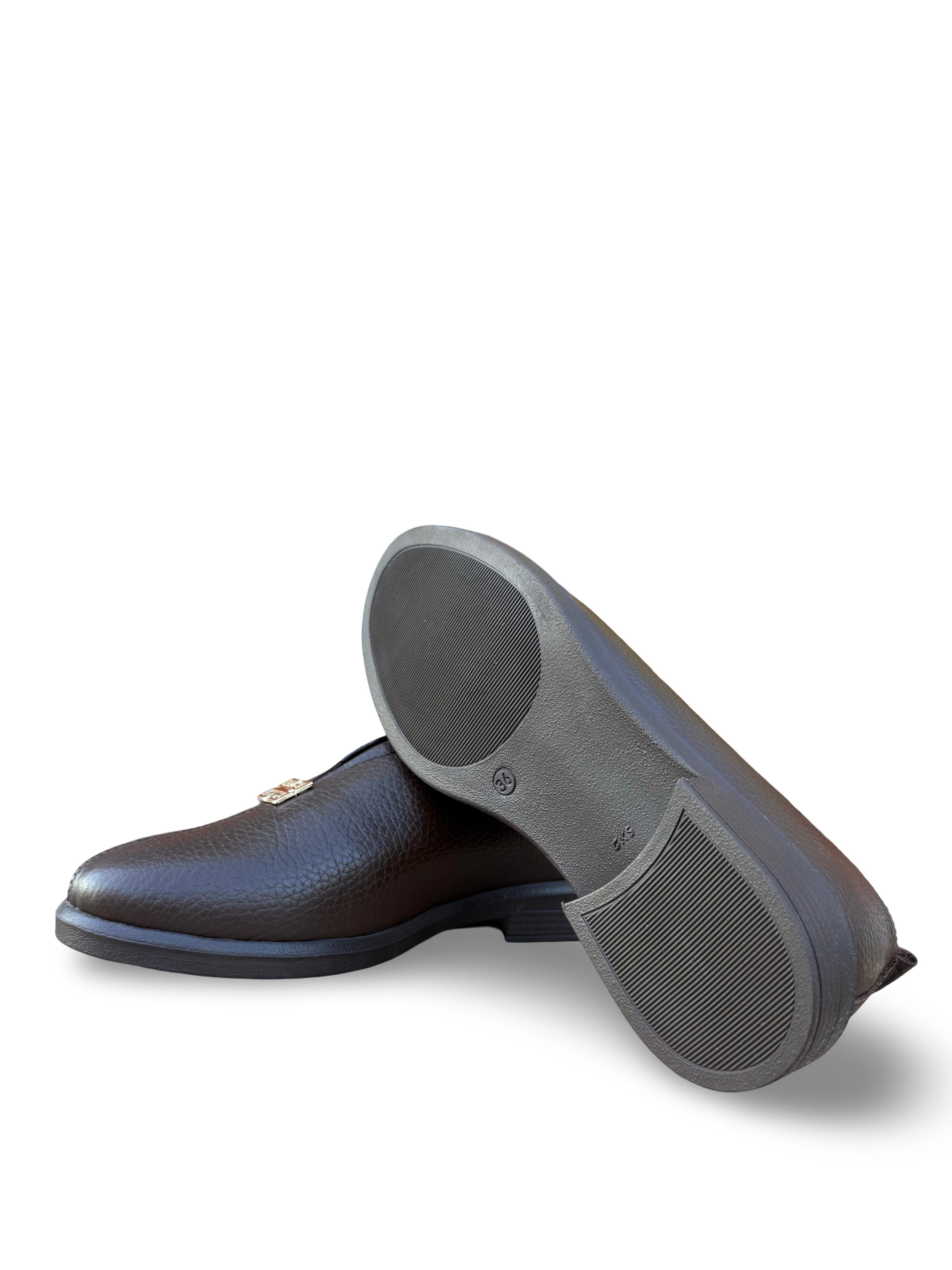 Yalınayak Bty264105 Hakiki Deri Kadın Loafer Babet Kahverengi