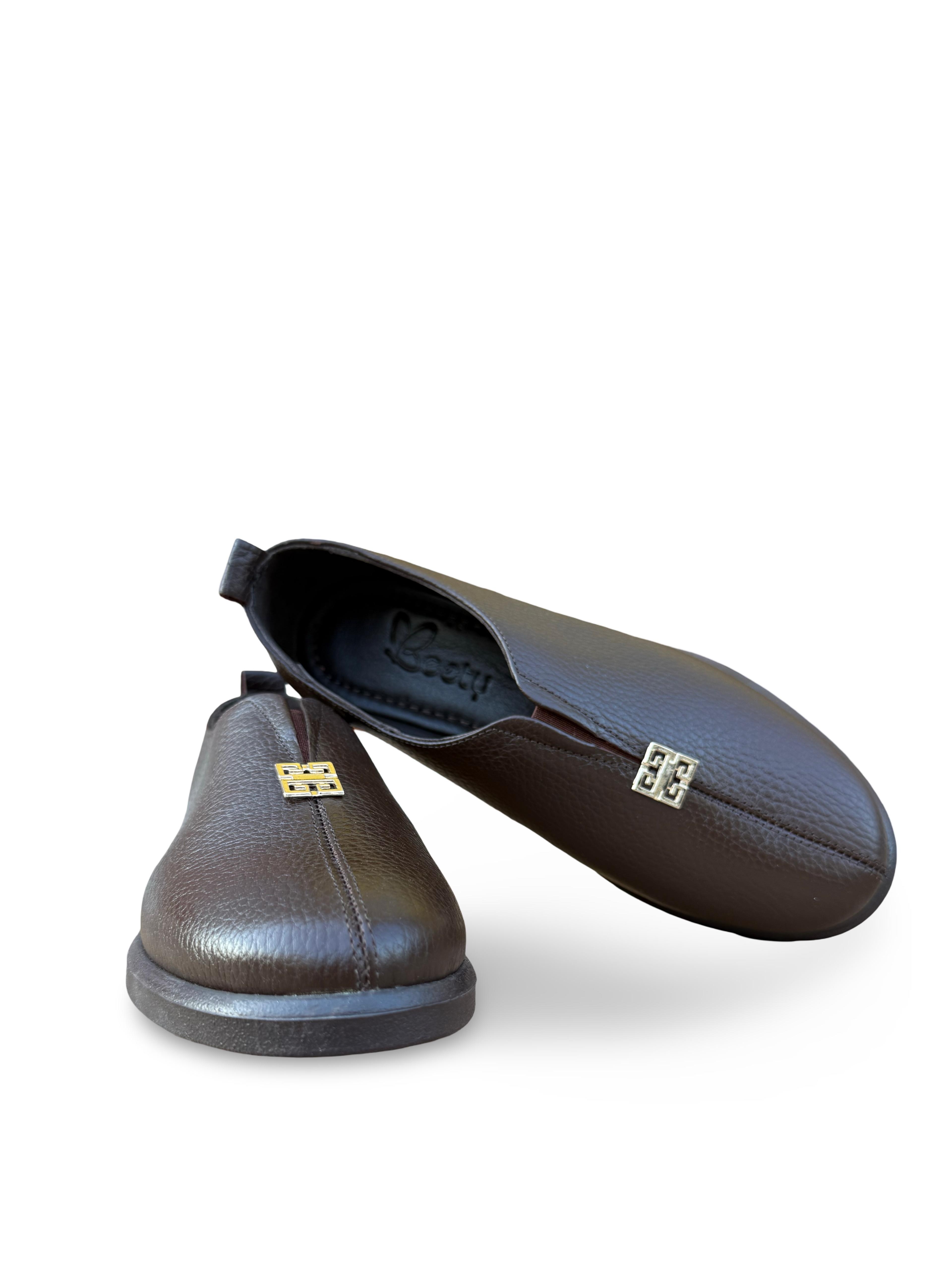 Yalınayak Bty264105 Hakiki Deri Kadın Loafer Babet Kahverengi