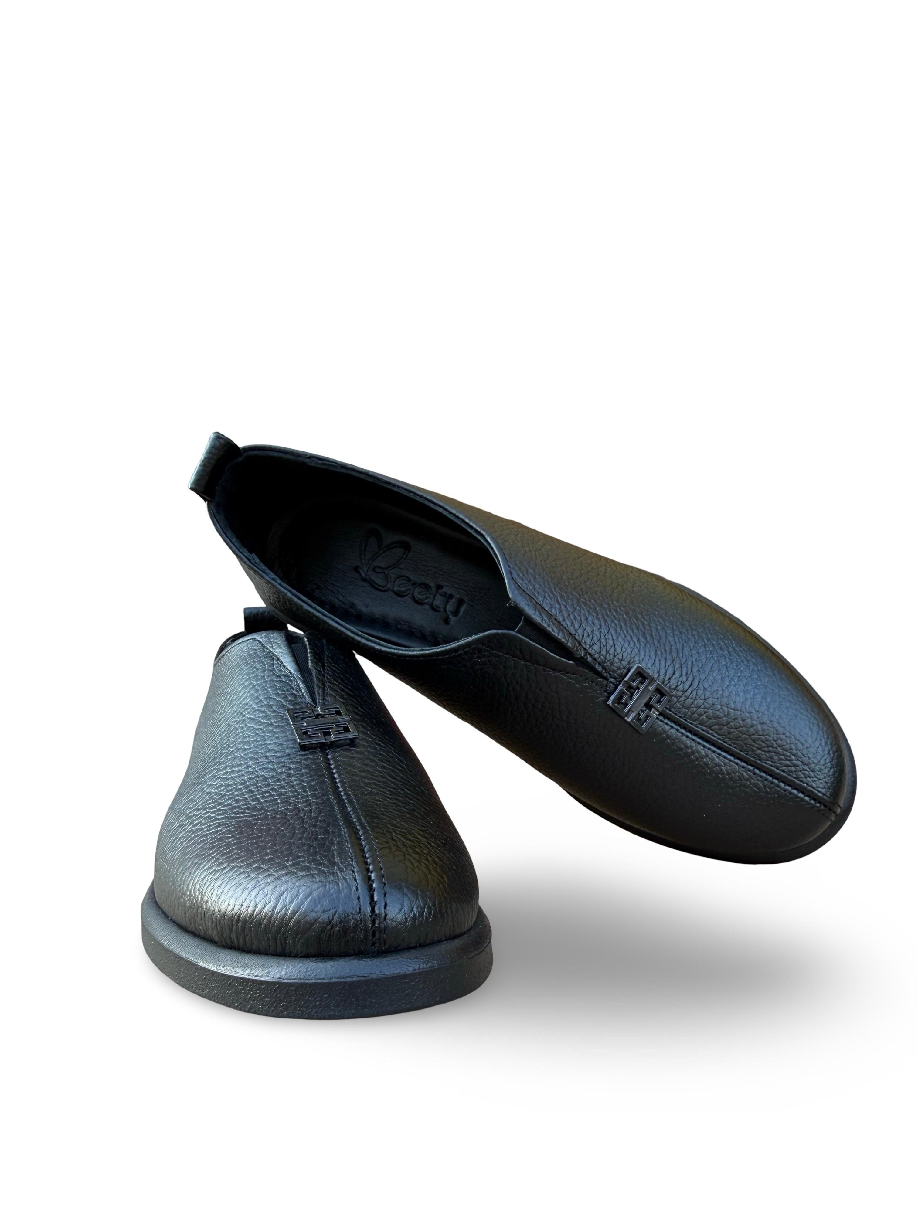 Yalınayak Bty264105 Hakiki Deri Kadın Loafer Babet Siyah