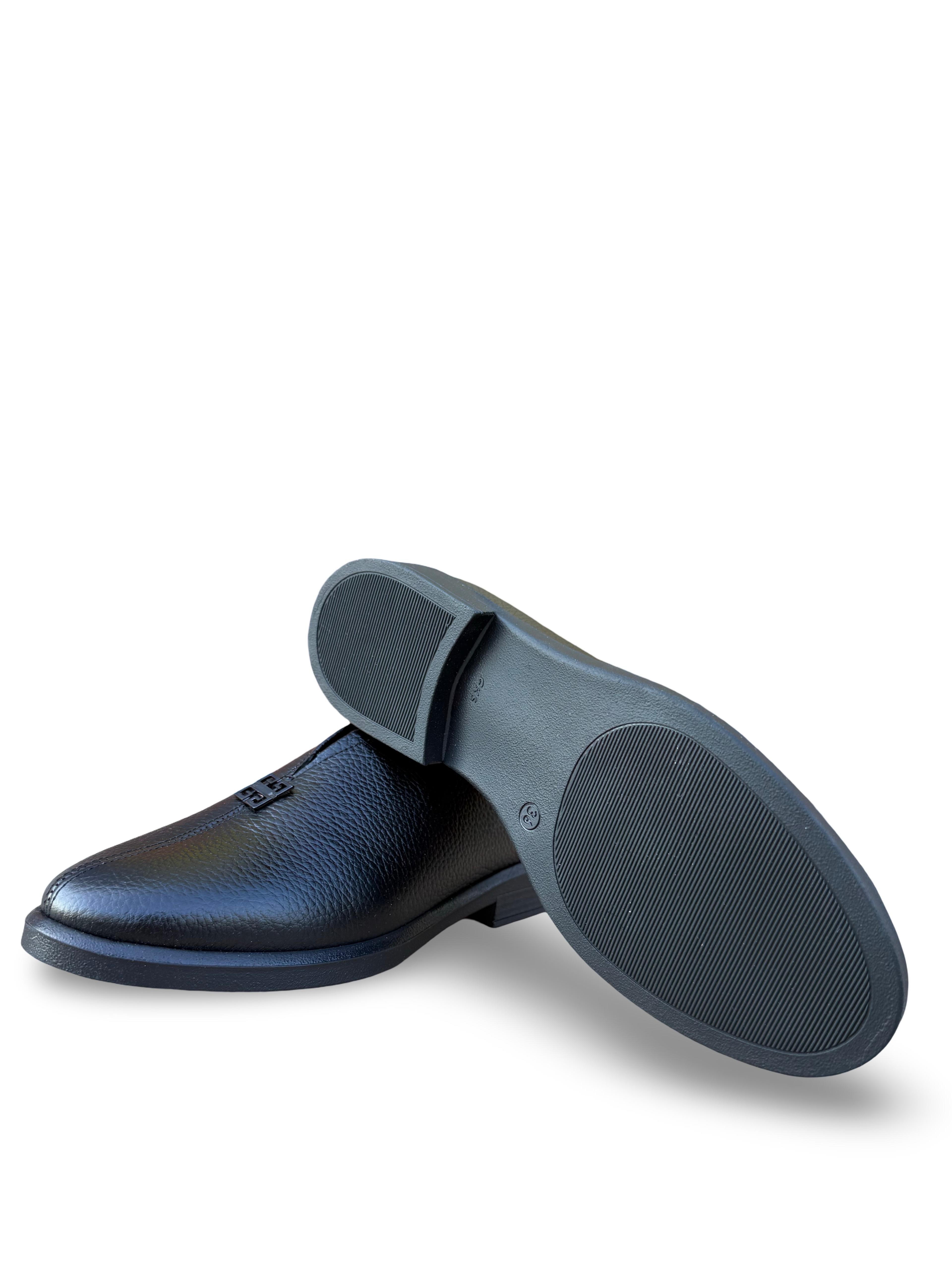 Yalınayak Bty264105 Hakiki Deri Kadın Loafer Babet Siyah