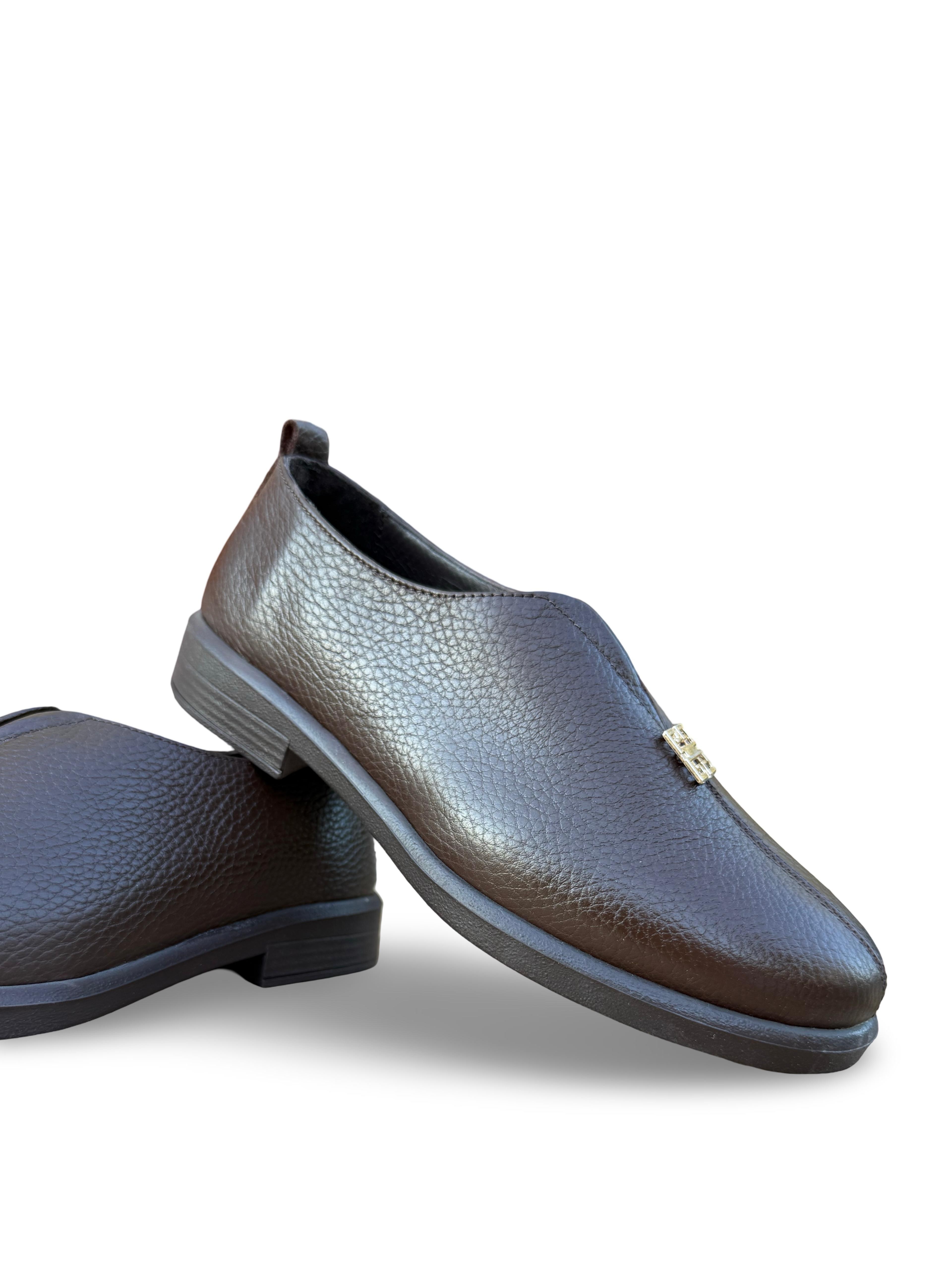 Yalınayak Bty264105 Hakiki Deri Kadın Loafer Babet Kahverengi