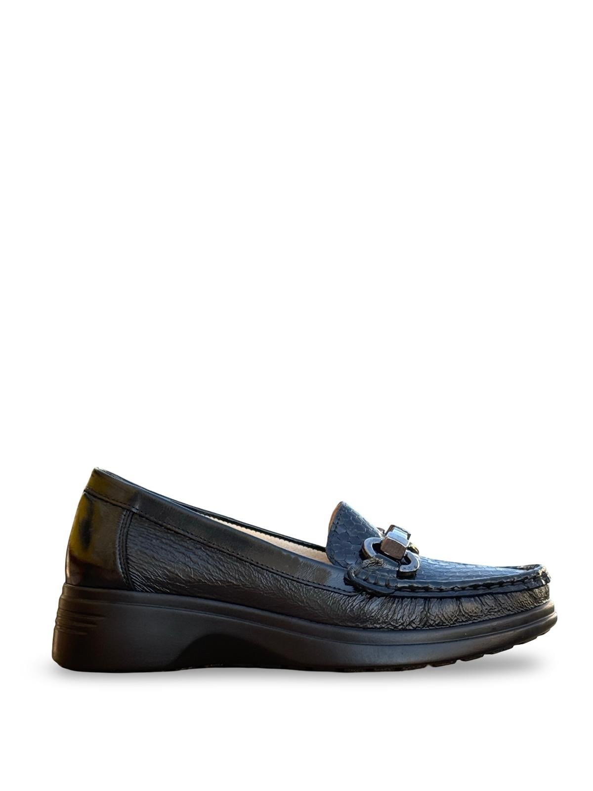 Yalınayak Bty37174 Hakiki Deri Kadın Klasik Loafer Siyah Rugan