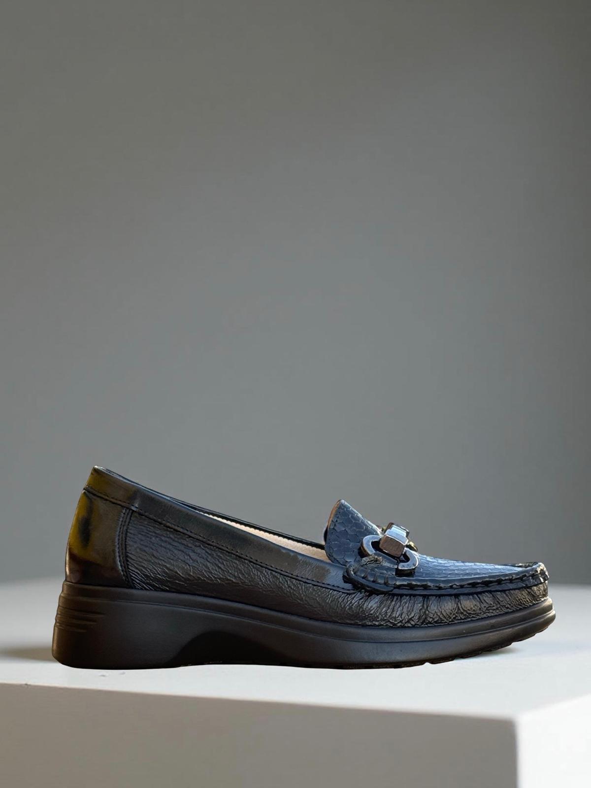 Yalınayak Bty37174 Hakiki Deri Kadın Klasik Loafer Siyah Rugan