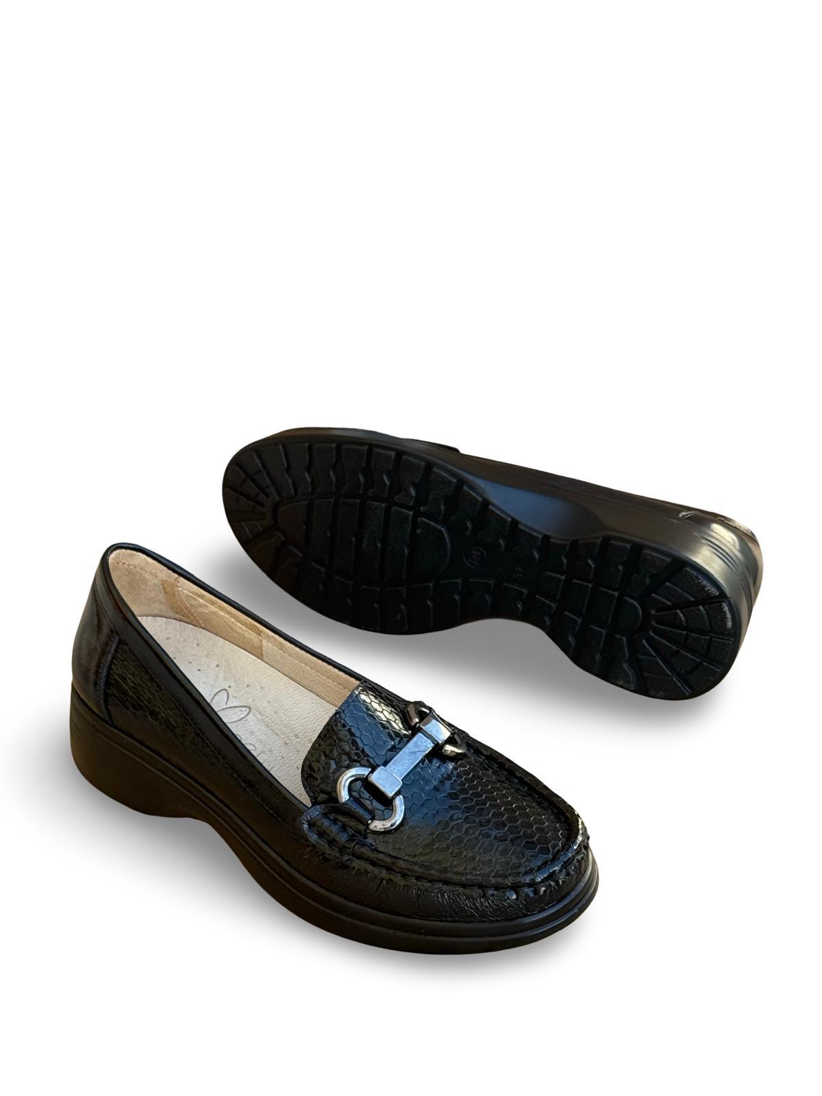 Yalınayak Bty37174 Hakiki Deri Kadın Klasik Loafer Siyah Rugan
