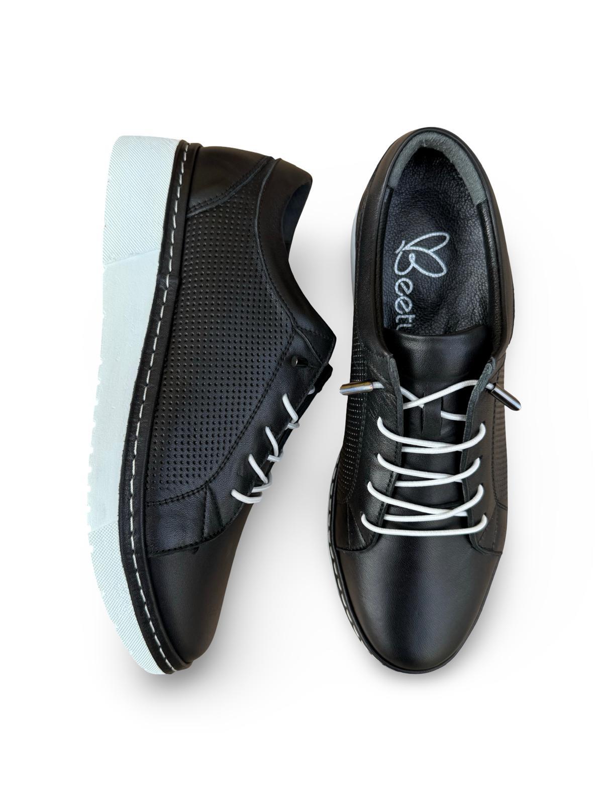 Yalınayak Bty5277 Hakiki Deri Kadın Sneaker Siyah