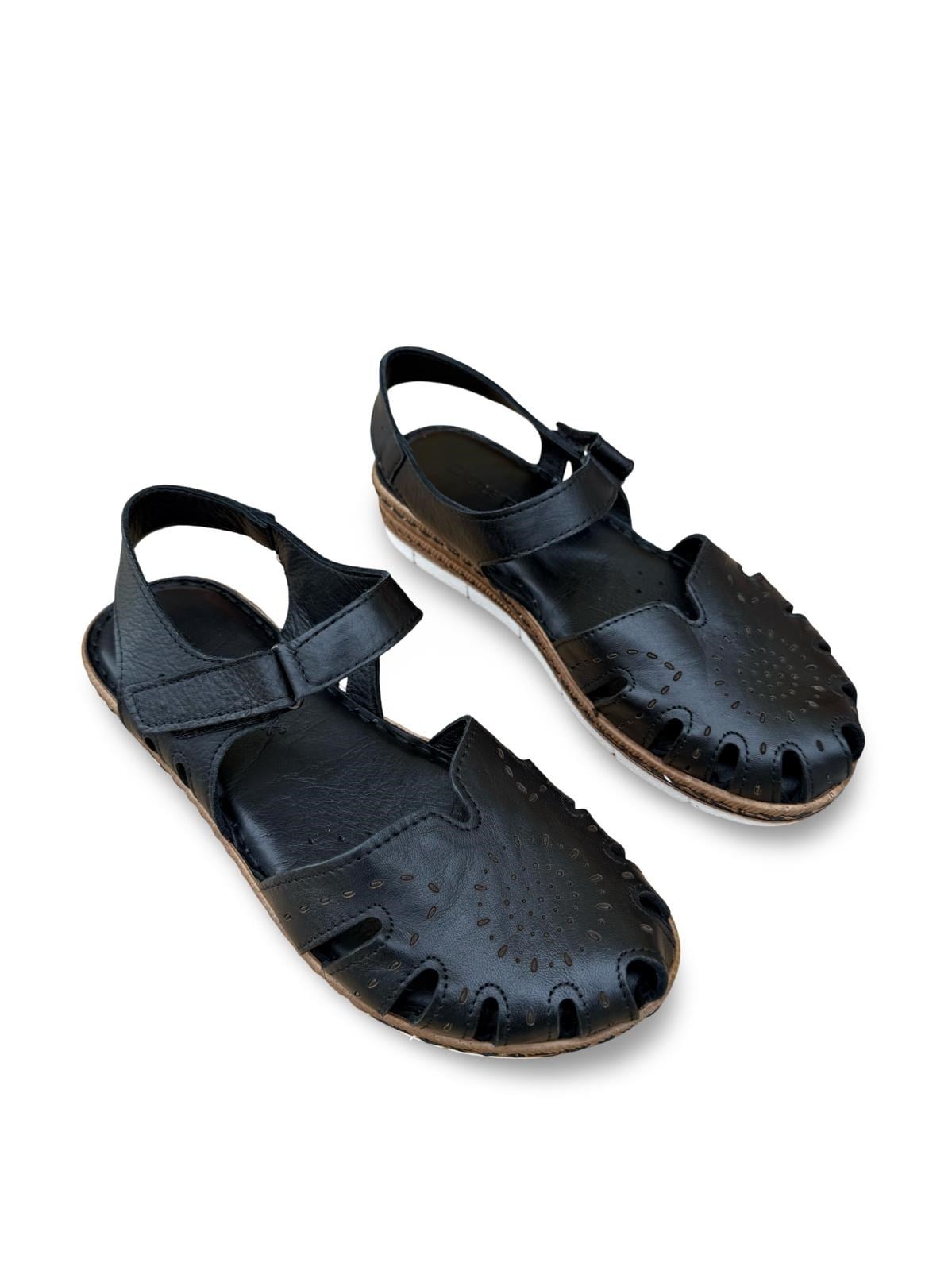Yalınayak C22380 Hakiki Deri Kadın Comfort Taban Sandalet Siyah
