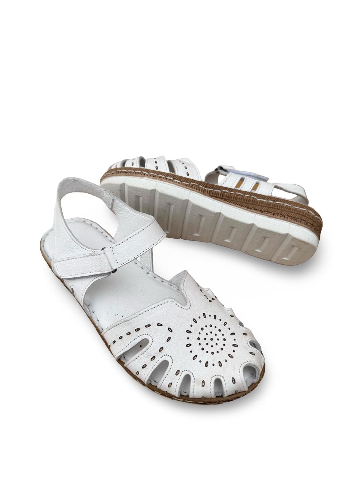 Yalınayak C22380 Hakiki Deri Kadın Comfort Taban Sandalet Beyaz