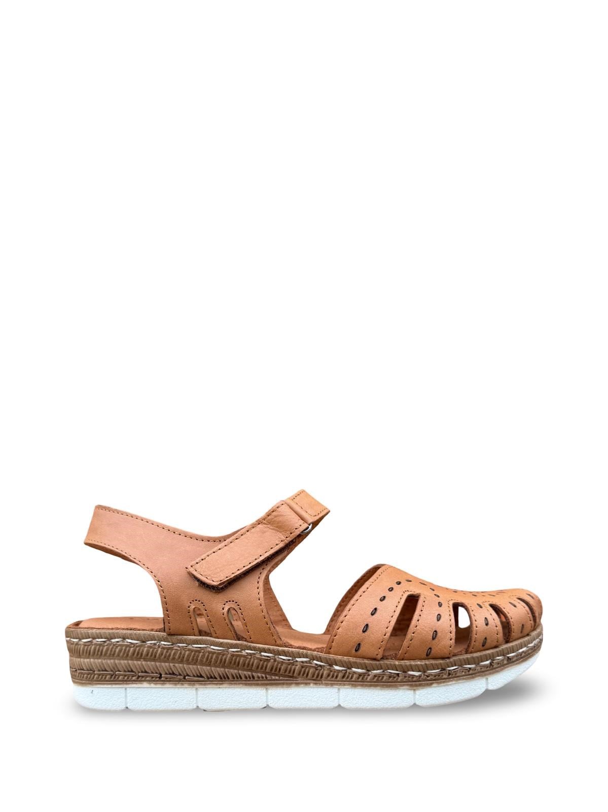 Yalınayak C22380 Hakiki Deri Kadın Comfort Taban Sandalet Taba