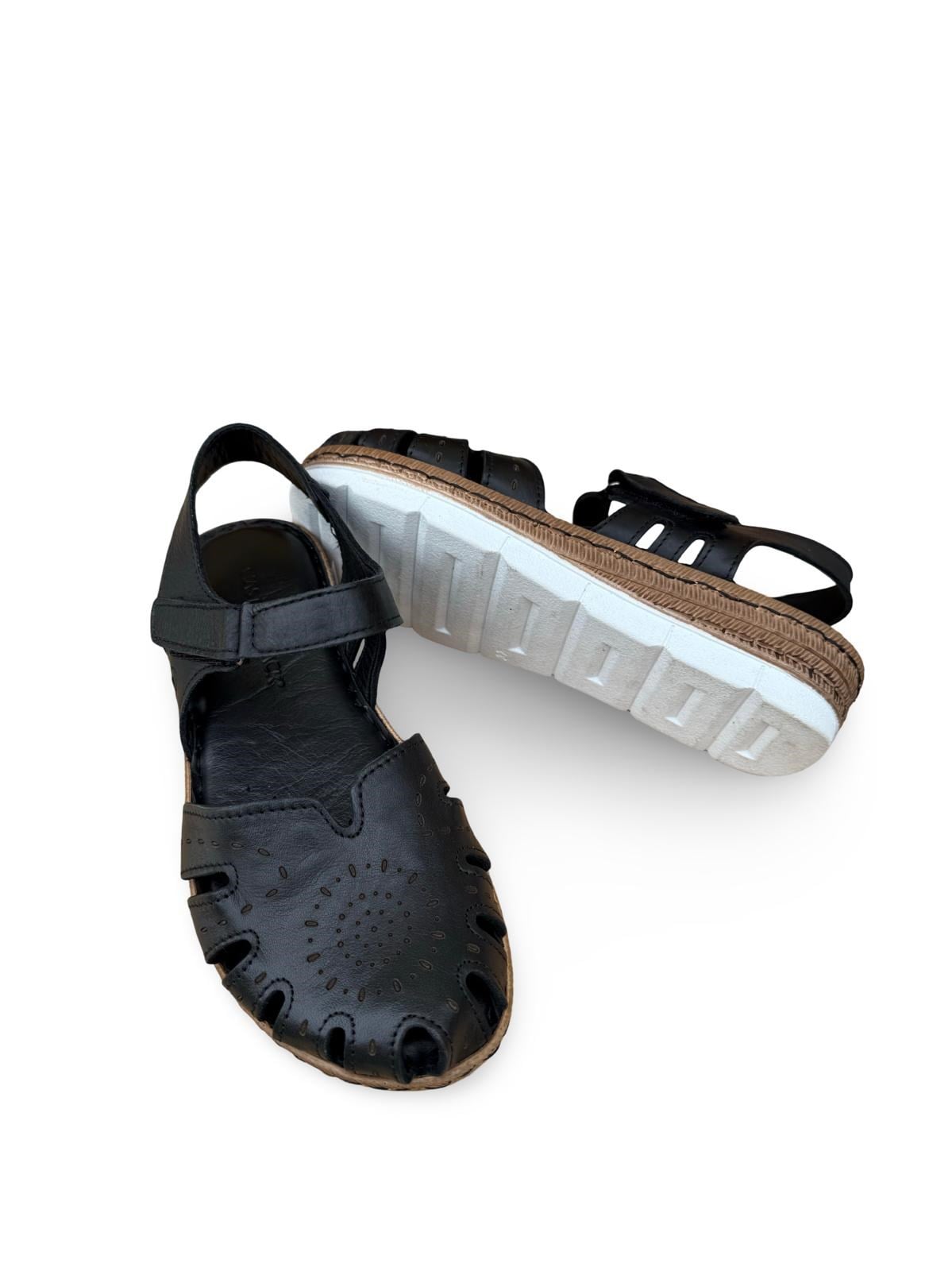 Yalınayak C22380 Hakiki Deri Kadın Comfort Taban Sandalet Siyah