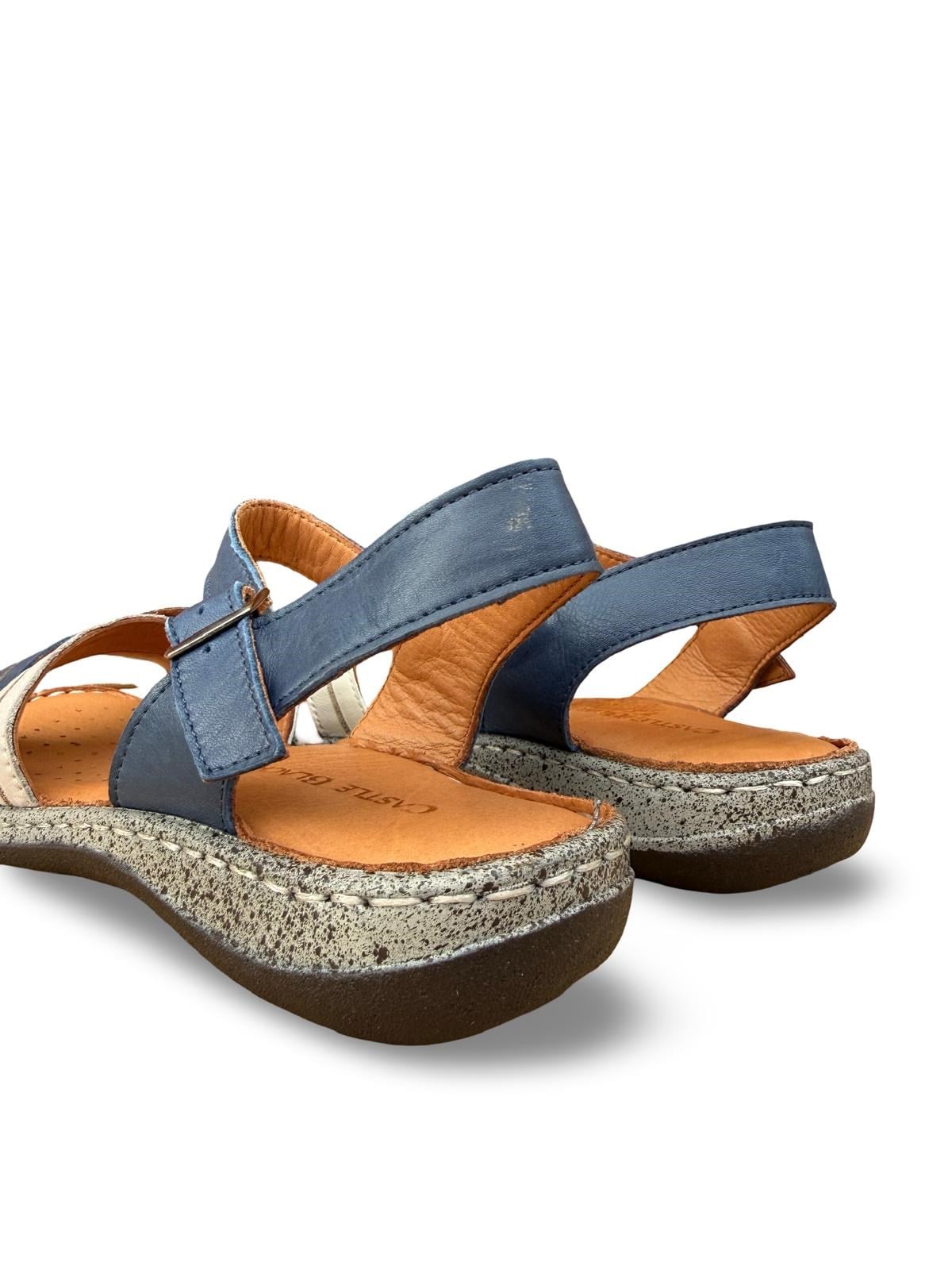 Yalınayak C22382 Hakiki Deri Kadın Comfort Taban Sandalet Lacivert