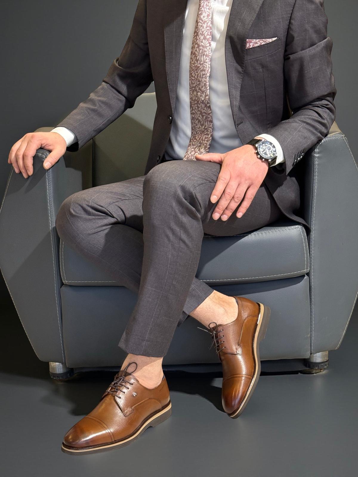 Yalınayak F3103   Hakiki Deri Eva Taban Erkek Klasik Ayakkabı Taba