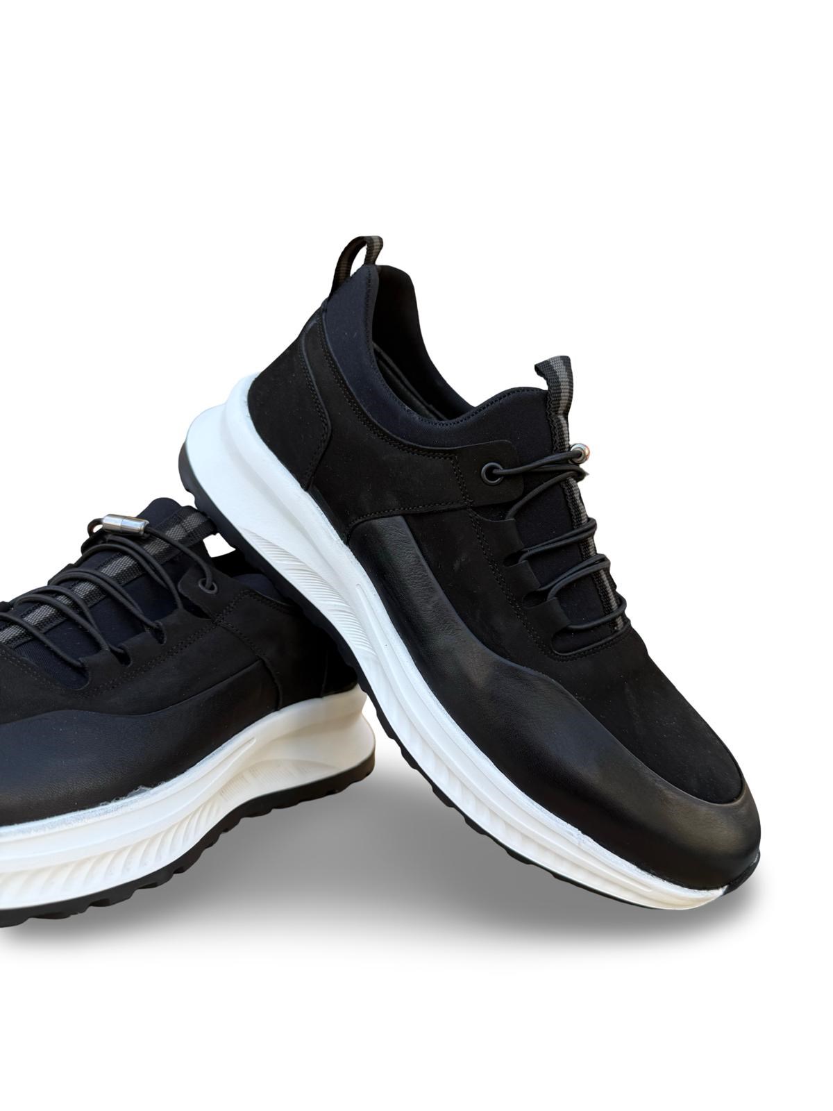 Yalınayak F3297 Hakiki Deri Eva Taban Erkek Sneaker Siyah Nubuk