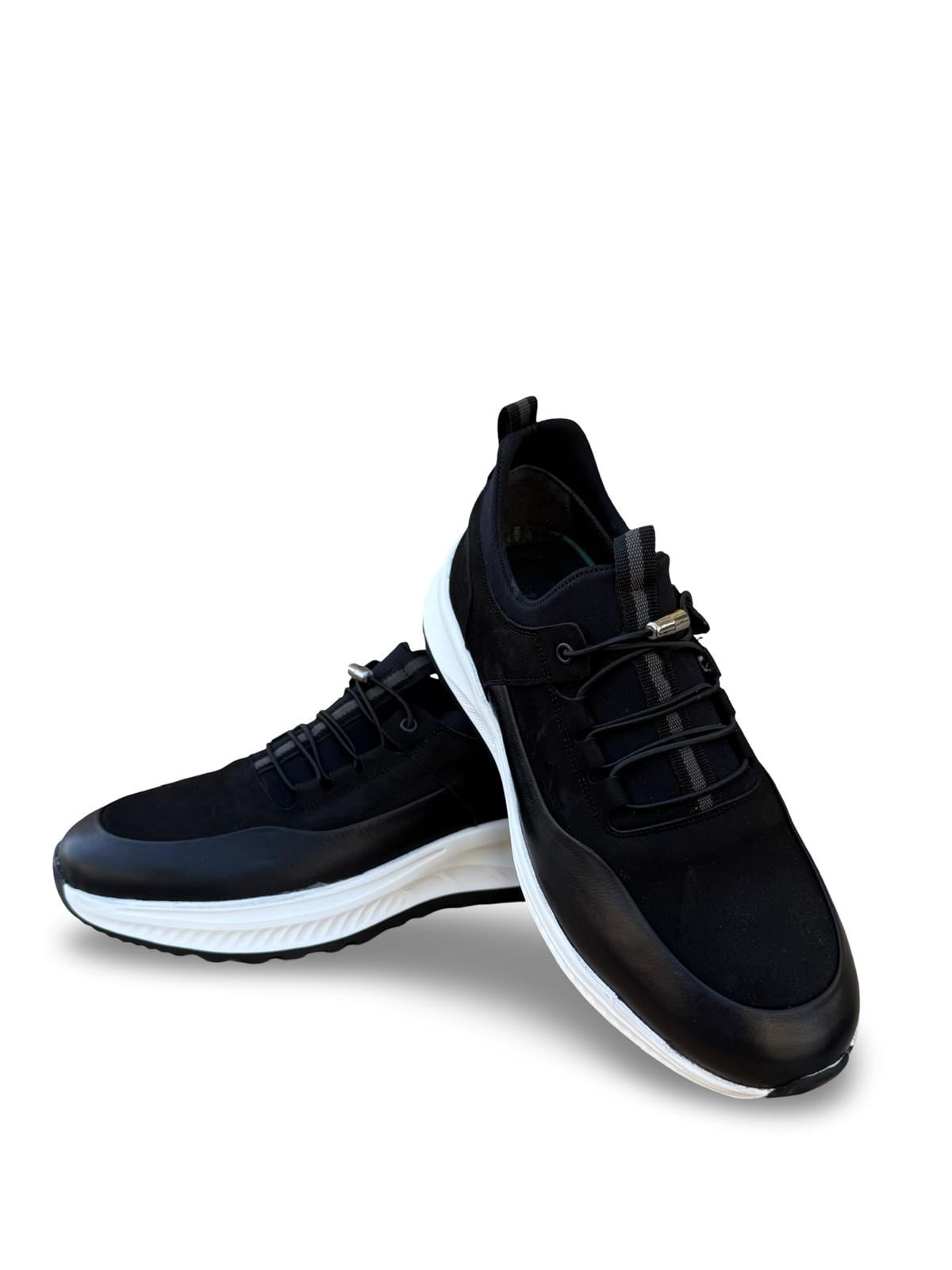 Yalınayak F3297 Hakiki Deri Eva Taban Erkek Sneaker Siyah Nubuk